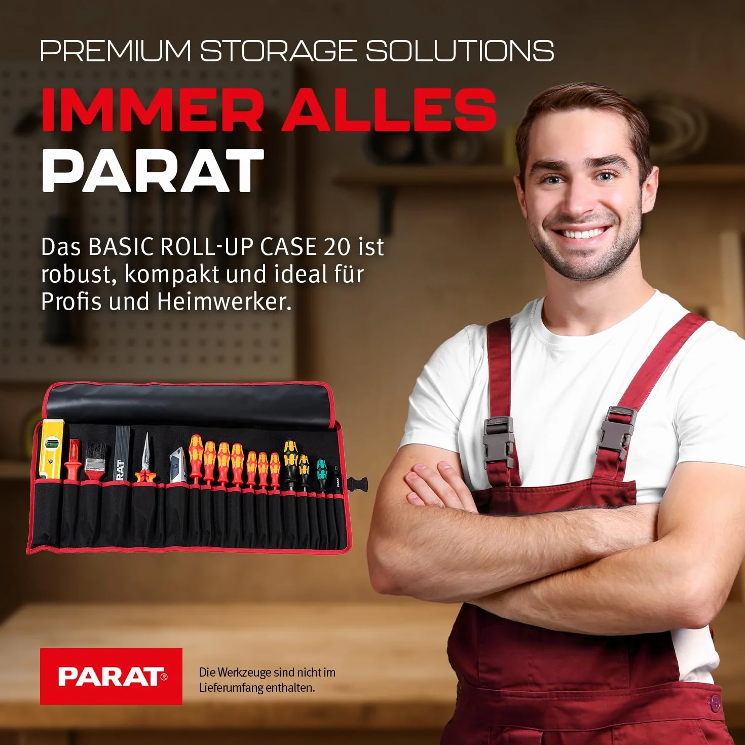 PARAT BASIC Roll-Up Case 20 | zwijana torba na 20 narzędzi z nylonu | kompaktowa torba na narzędzia z zamknięciem wtykowym | pusta rolka na narzędzia dla rzemieślników | torba na narzędzia premium