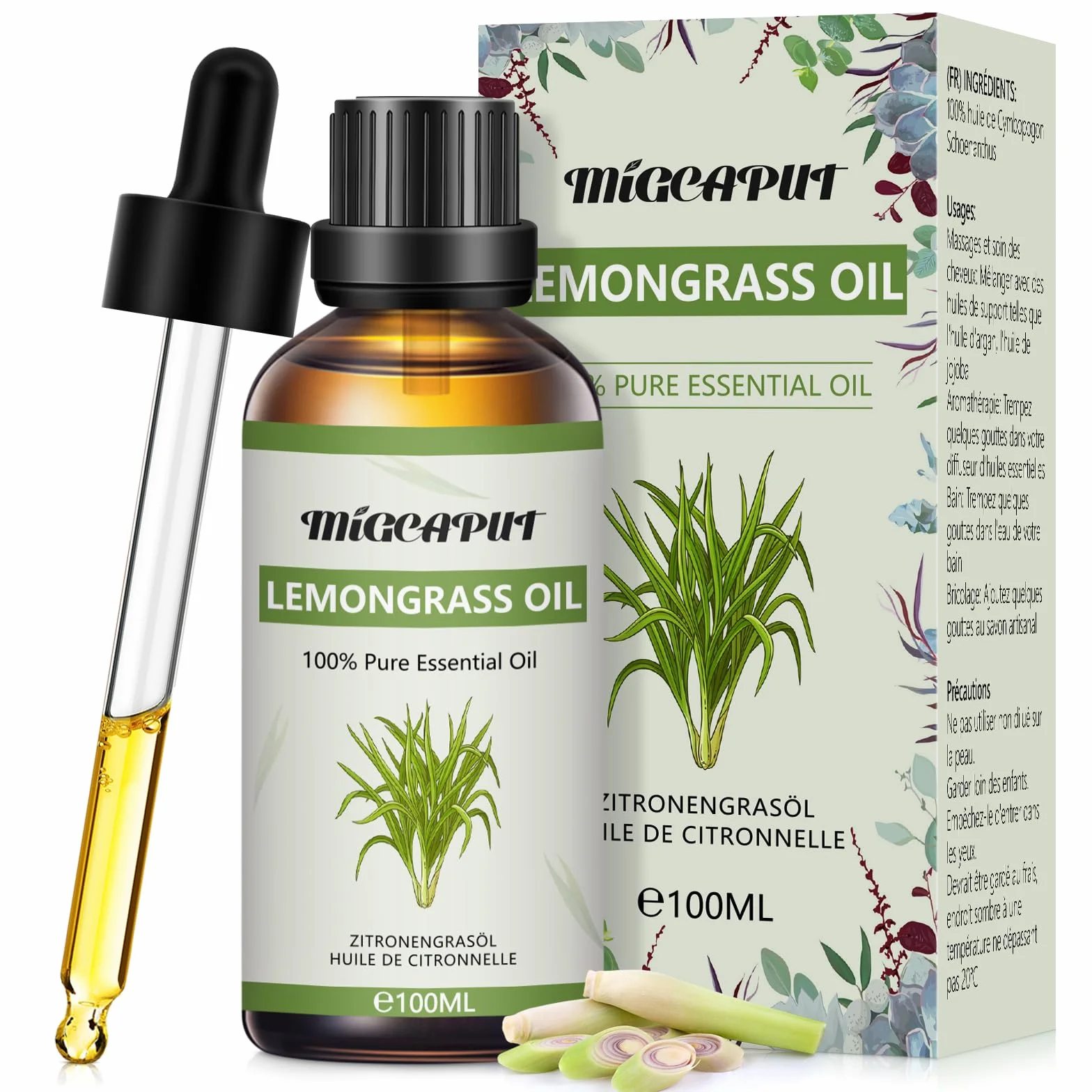 MIGCAPUT Olejek Eteryczny z Trawy Cytrynowej 100ML Naturalny do Aromaterapii Dyfuzora SPA Masażu
