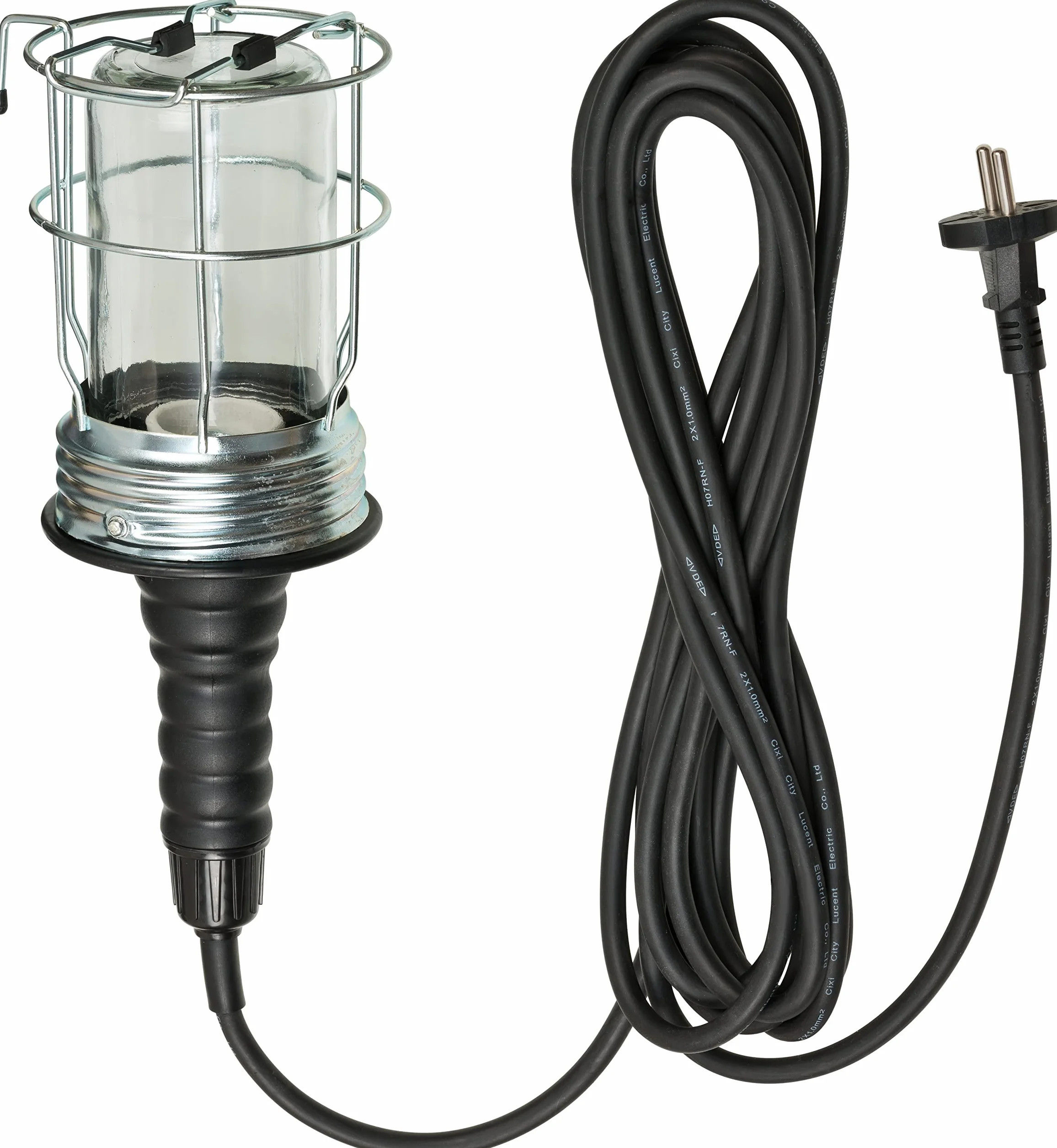 Brennenstuhl Lampa ręczna/lampa warsztatowa z twardej gumy ze stabilnym koszem ochronnym (60 W, 136 mm średnicy, kabel 5 m, Made in Germany), czarna