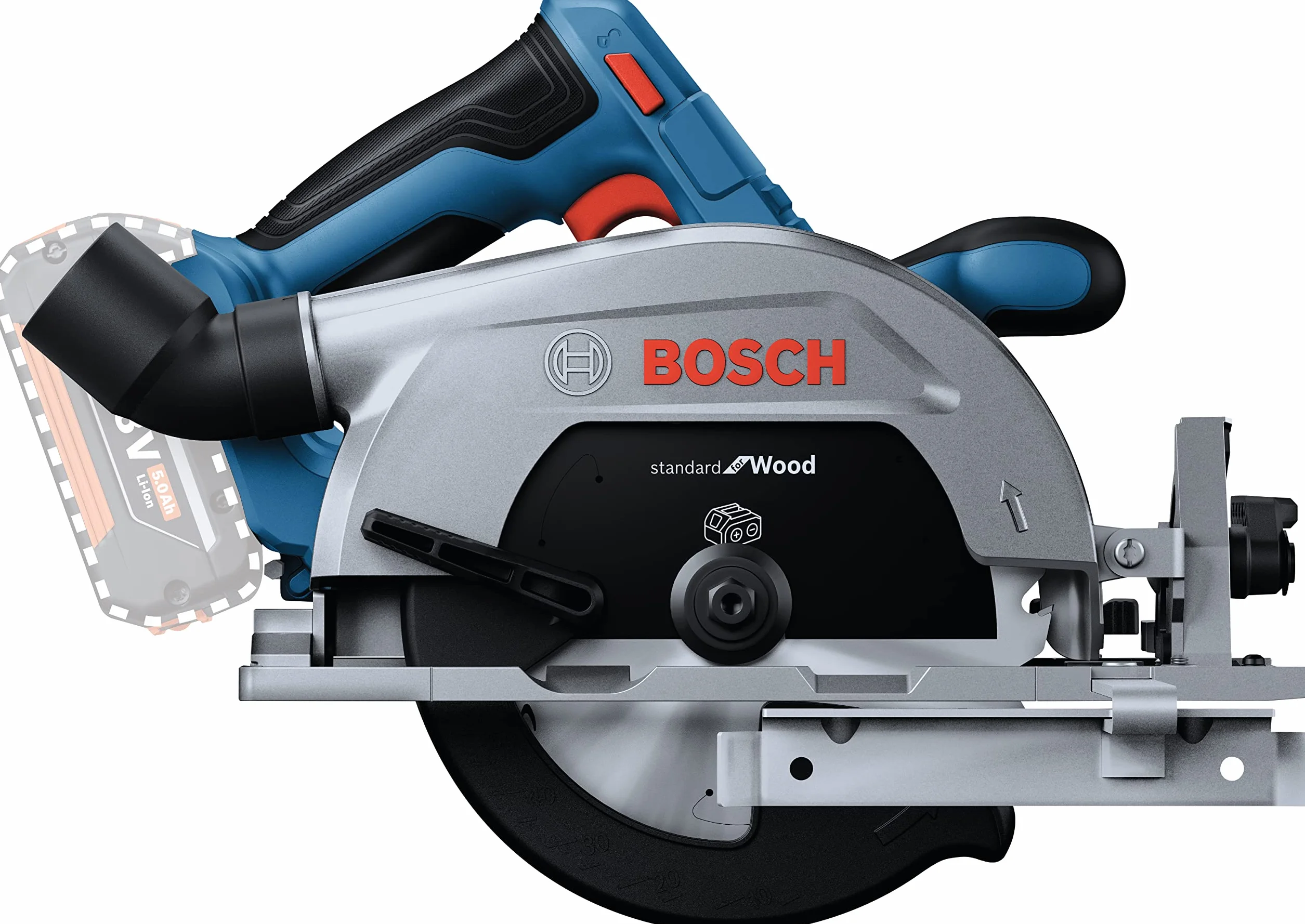 Bosch Professional system 18V: akumulatorowa pilarka tarczowa GKS 185-LI (1 prowadnica równoległa, 1 tarcza pilarska, prędkość obrotowa bez obciążenia 5.000 min-1)