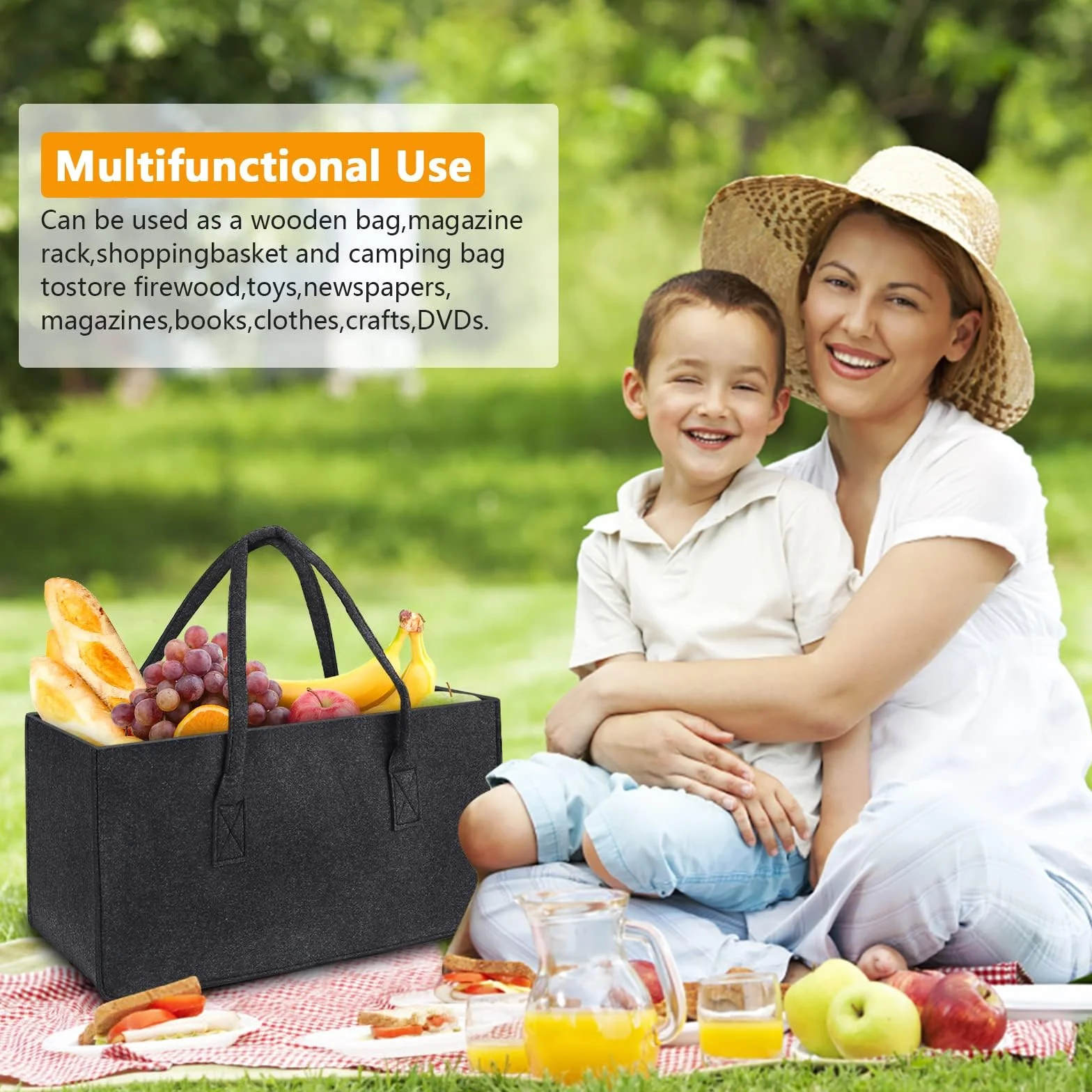 Filcowe pudełko do przechowywania, kosz na drewno kominkowe, 2 sztuki, do szafy, zabawek, książek, 50 x 25 x 25 cm, szary