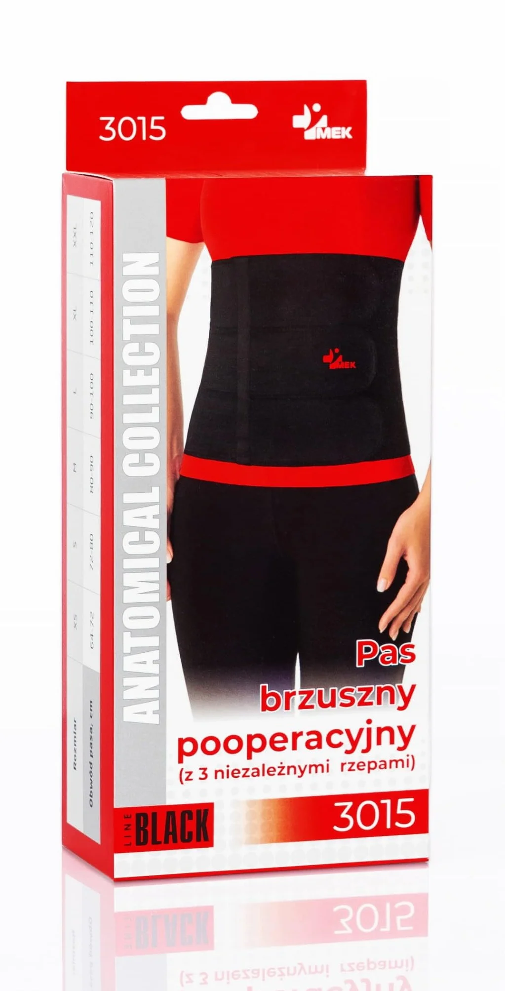 MEK 3015 pas brzuszny przepuklinowy pooperacyjny, pas na przepukline pepkowa, trzy niezależne rzepy, produkt medyczny (M)