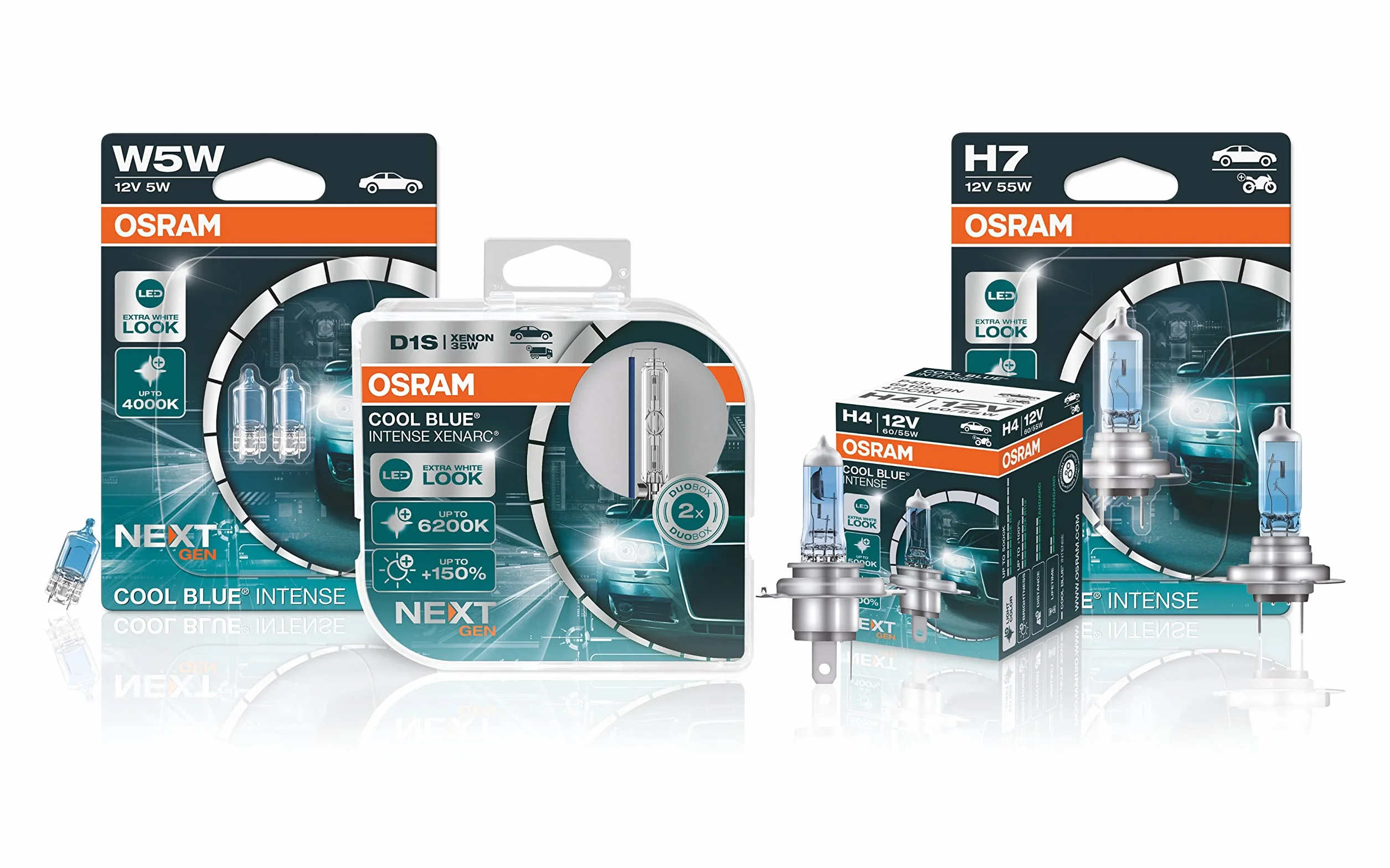 OSRAM COOL BLUE INTENSE H1, 100% più luminosa, fino a 5000K, lampada alogena, look LED, astuccio (1 lampada)