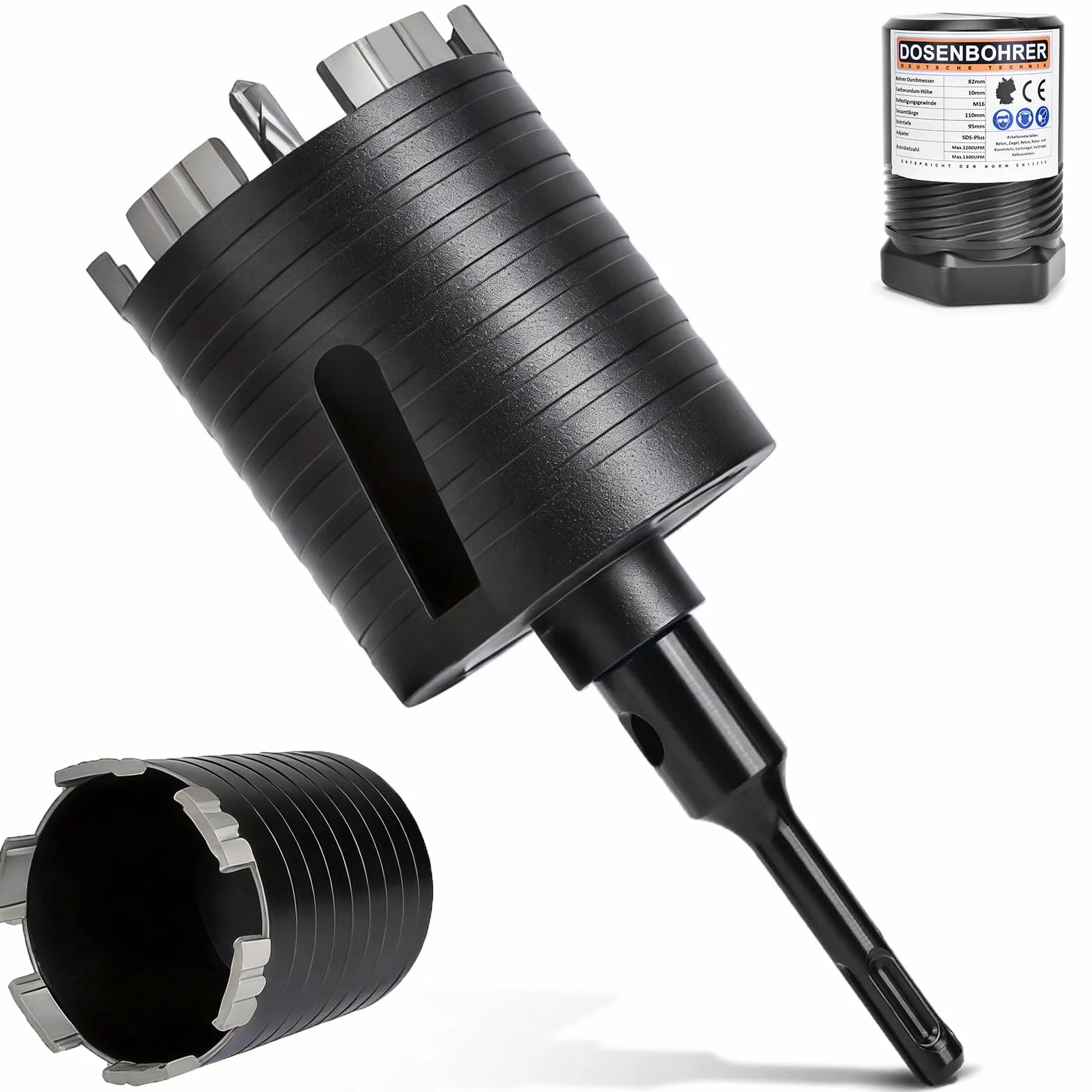 Niebieski M16 diamentowy pogłębiacz do puszek Turbo wiertło do puszek 82 mm z koroną wiertniczą SDS PLUS, 6 segmentów diamentowych, długość użytkowa 70 mm, wiertło do gniazd, wiertło do korony