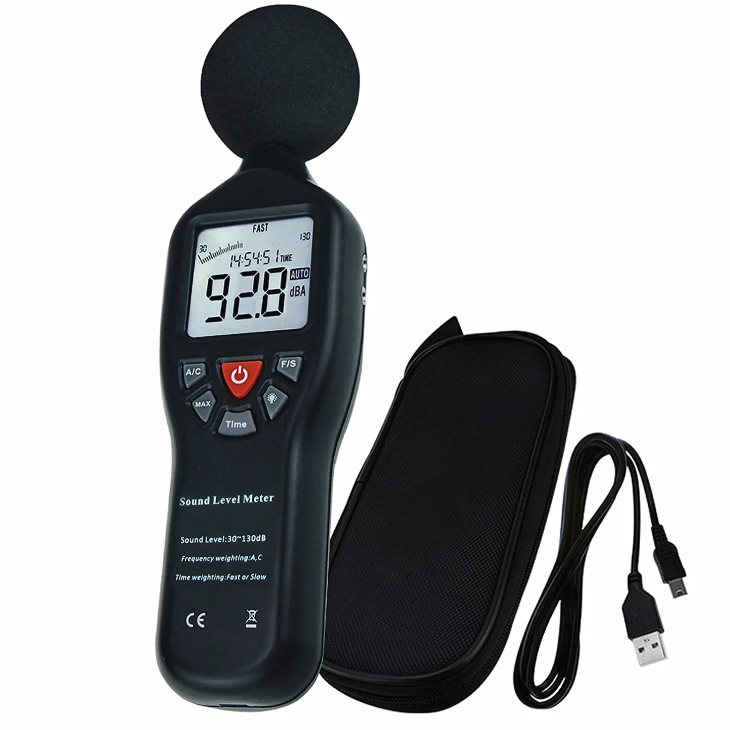 Cyfrowy miernik dźwięku decybel z uchwytem na statyw podświetlany wyświetlacz o wysokiej dokładności pomiar 30dB-130dB z dużym ekranem LCD kompaktowy instrument