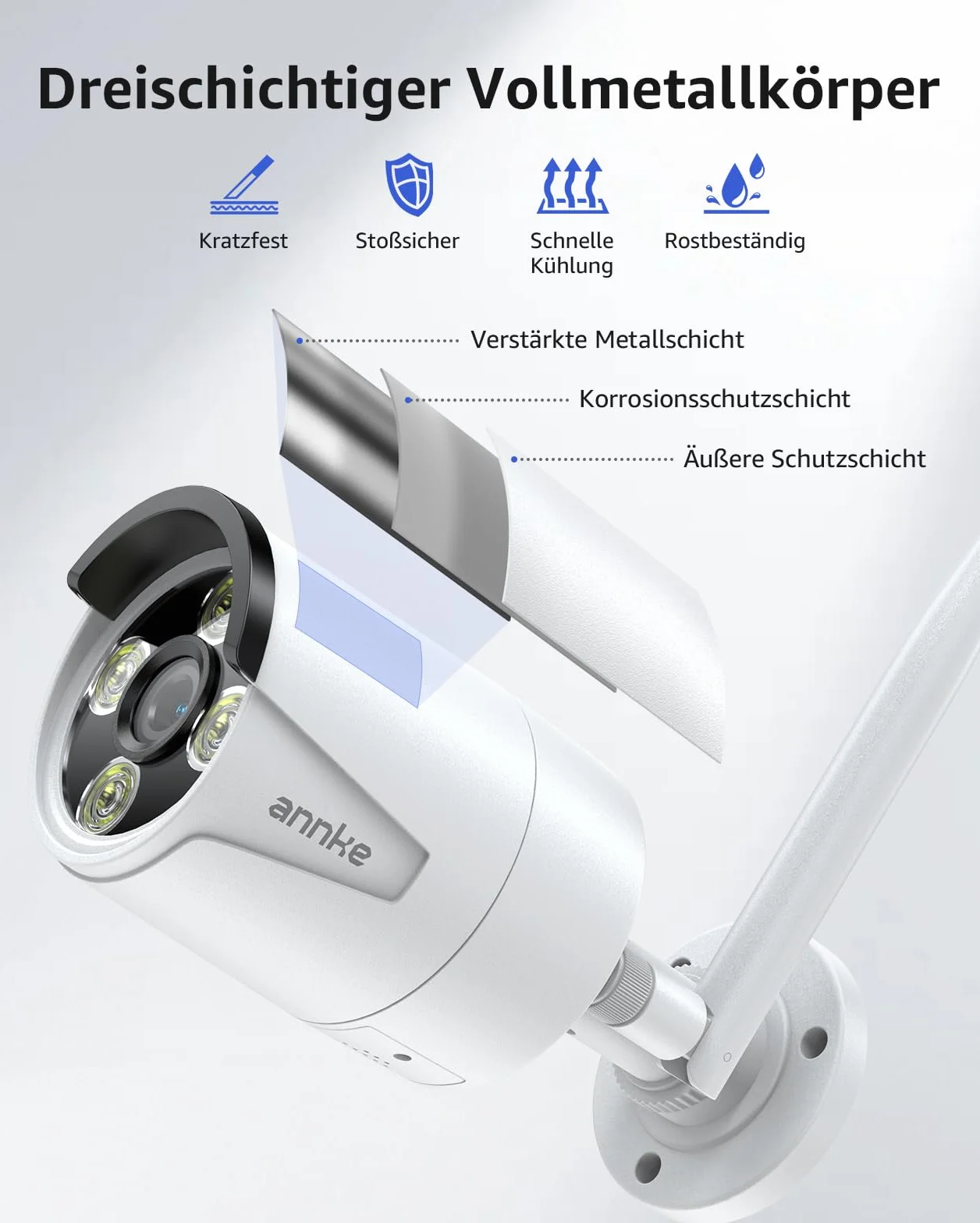 ANNKE Zestaw 2K WLAN kamera do monitoringu, do użytku na zewnątrz, 10X 2K WiFi, 16CH 4K NVR z 8 TB HDD, w pełni metalowy, 5 GHz/2,4 GHz Wi-Fi, noktowizor, rozpoznawanie osób, 2-drożne audio