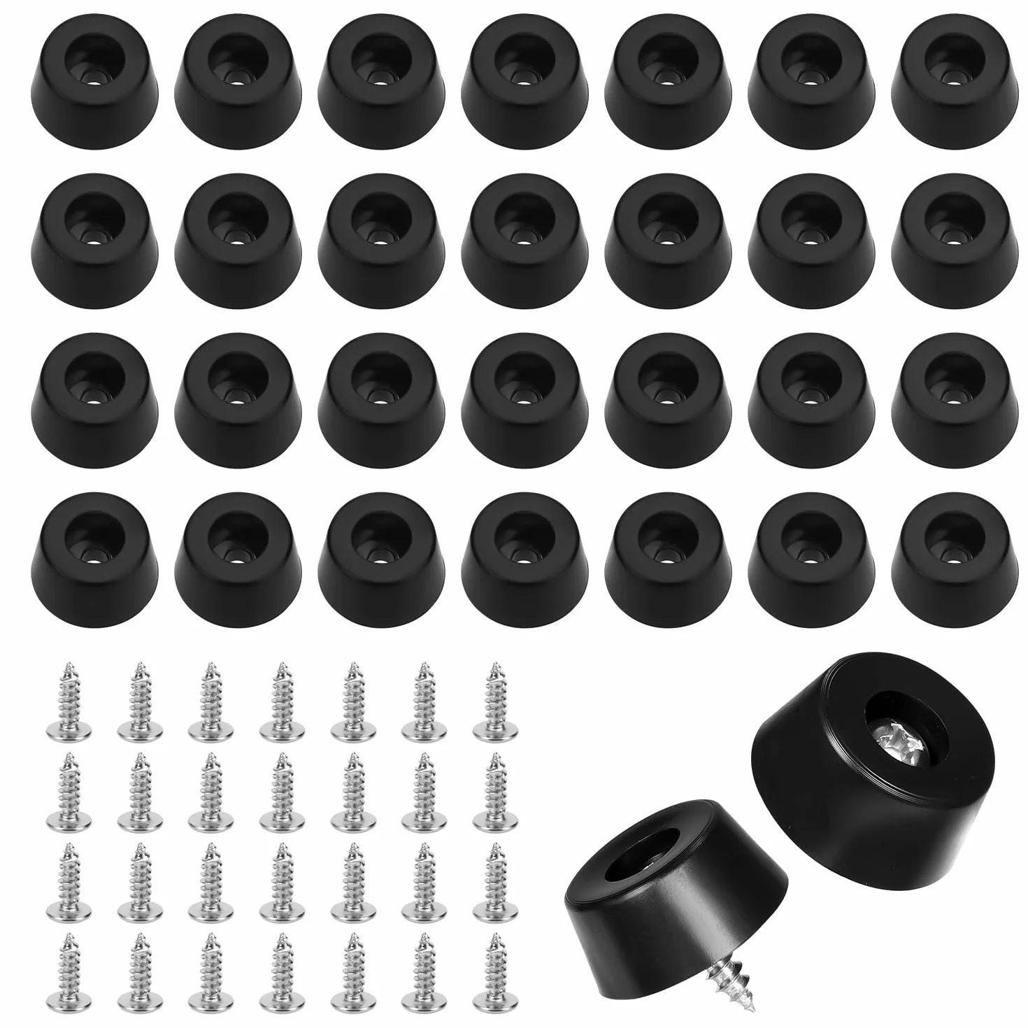 30szt Gumowe Nózki do Deski do Krojenia, 15x8mm Antyposlizgowe Nózki do Deski do Krojenia ze Srubami Okragle Gumowe Nózki Odbojniki Podkladka do Mebli Elektroniki Sprzetu Kuchennego