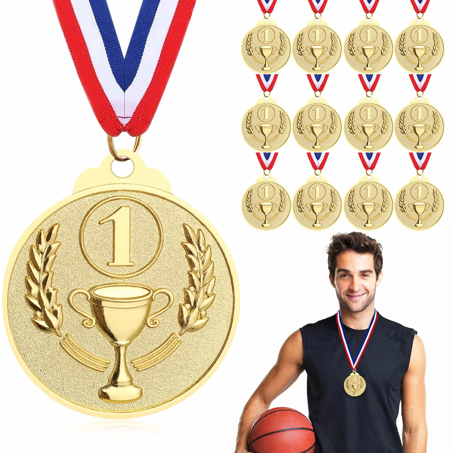 Hianjoo 12-pak medali dla dzieci, złoty srebrny brązowy medal na dzień sportu nagrody na zawody gimnastyczne, prezenty imprezowe, dla dzieci i dorosłych