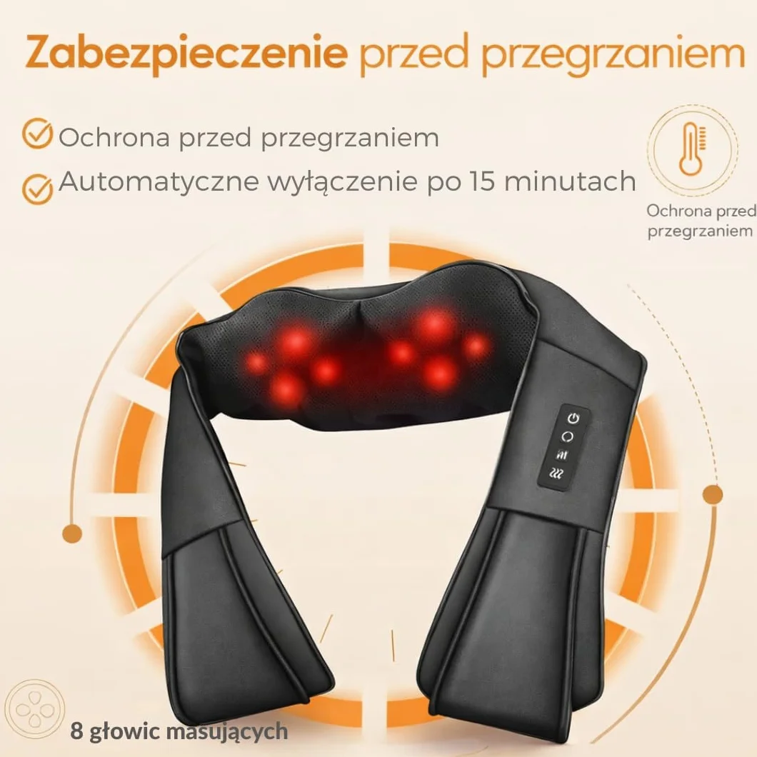 Masażer Shiatsu do Karku i Pleców z Podgrzewaniem – Elektryczny Masażer Ugniatający do Szyi, Ramion i Pleców, Relaks w Domu i Biurze MM Infinity Love