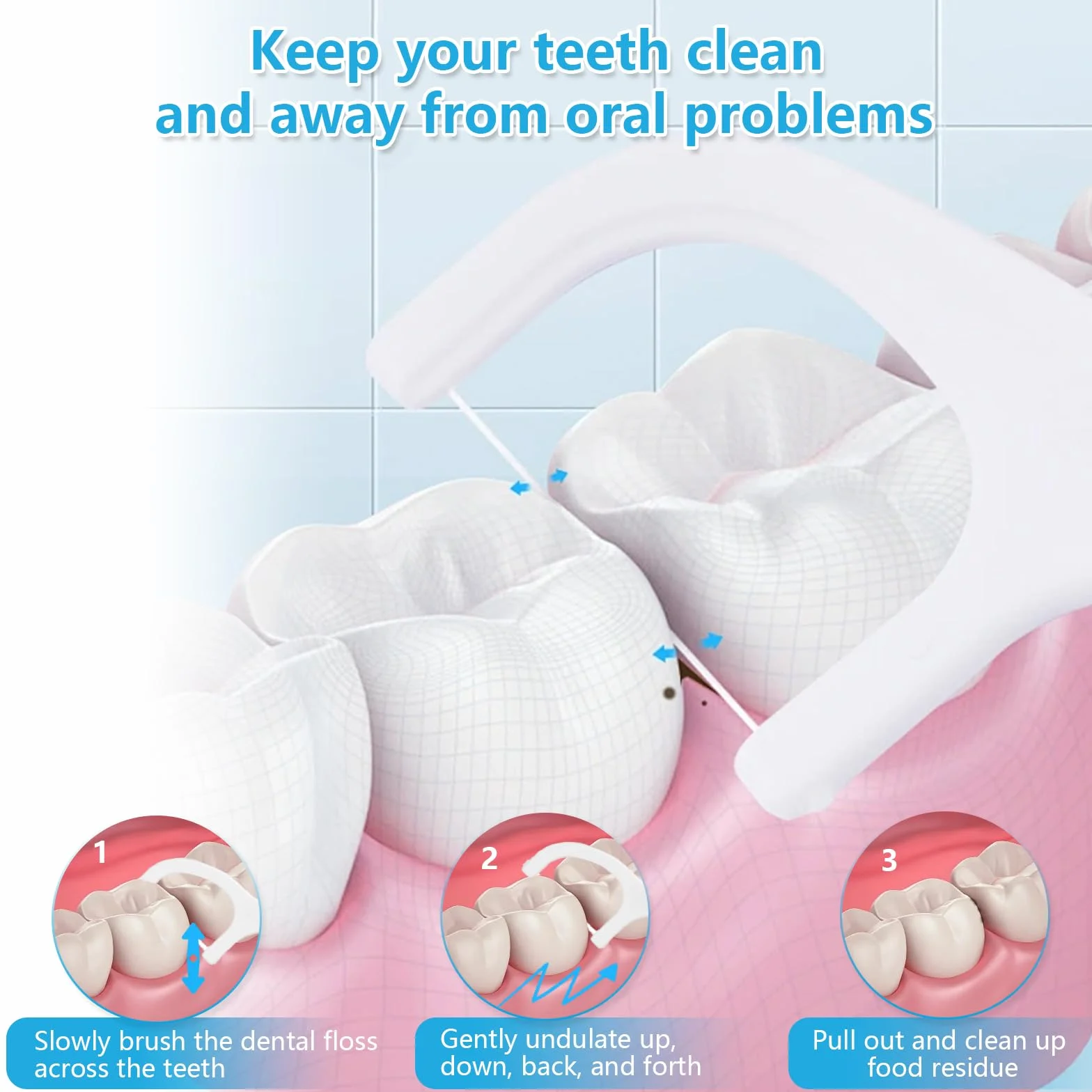 300 sztuk nici dentystycznej – patyczki z nicią dentystyczną 0,05 mm – plastikowe – podwójna nić do czyszczenia zębów – do domu, podróży, użytku w hotelu (białe)