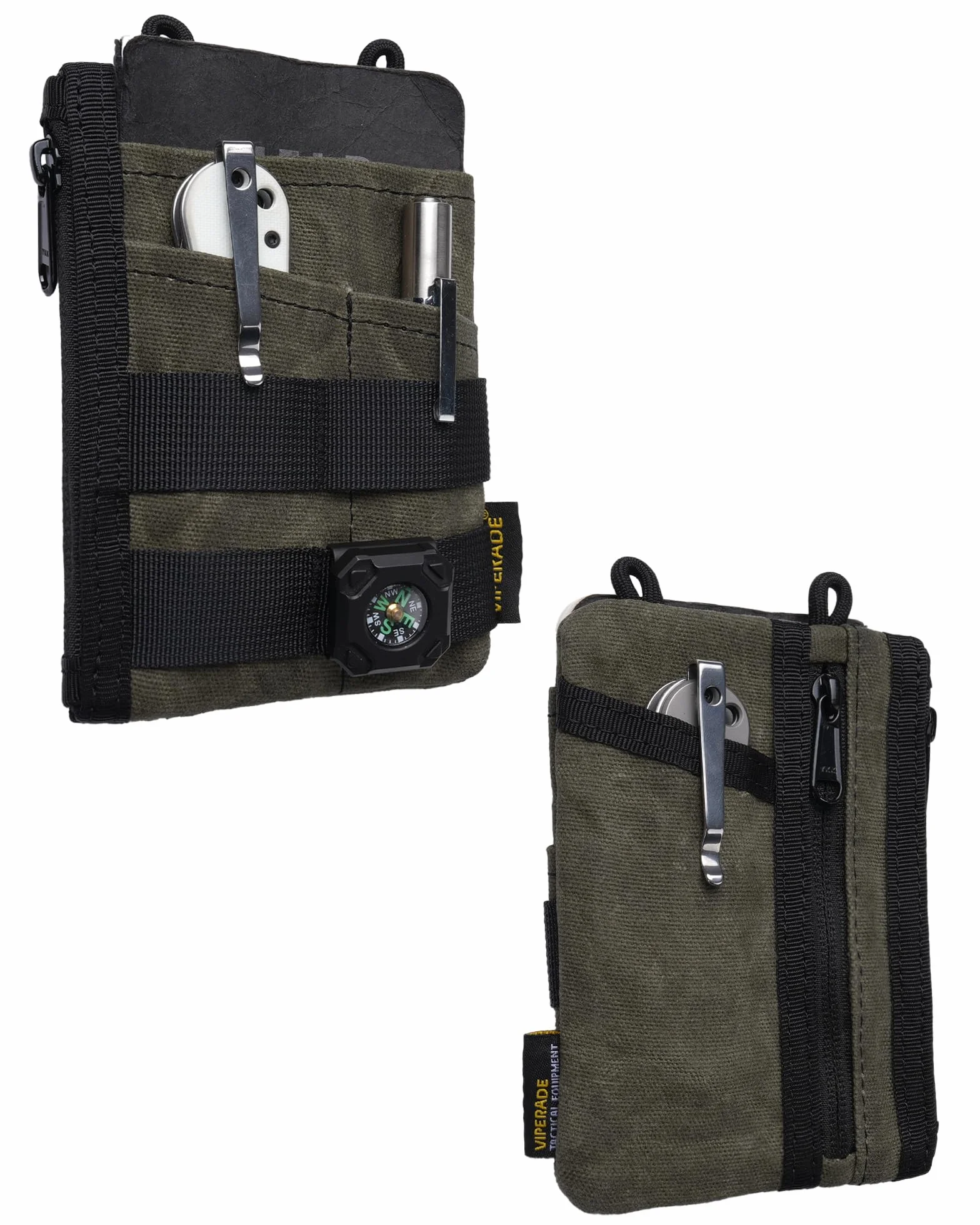 VIPERADE VE18N-OW smukła torba EDC z woskowanego płótna, minimalistyczny portfel dla mężczyzn, organizer EDC na multitool (Zielony)