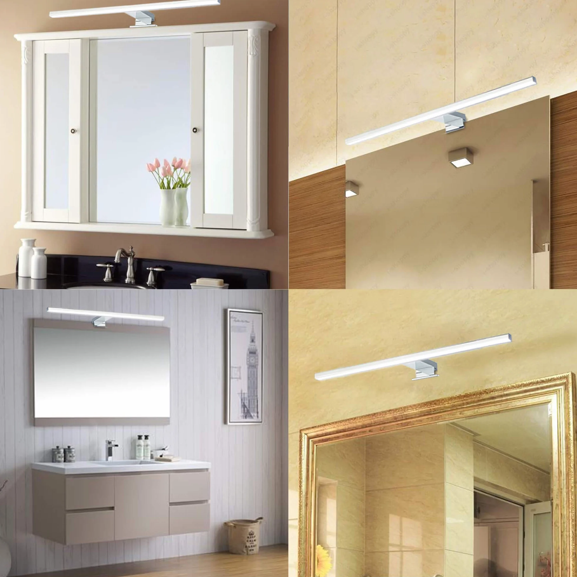 Oświetlenie lustra LED łazienka 10W 820LM 60cm neutralna biel 4000K Azhien, Slim 14mm szerokość montaż 3w1 IP44 230V kinkiet lampa lustrzana 600mm, bez migotania lampki lustrzane szafki łazienkowej
