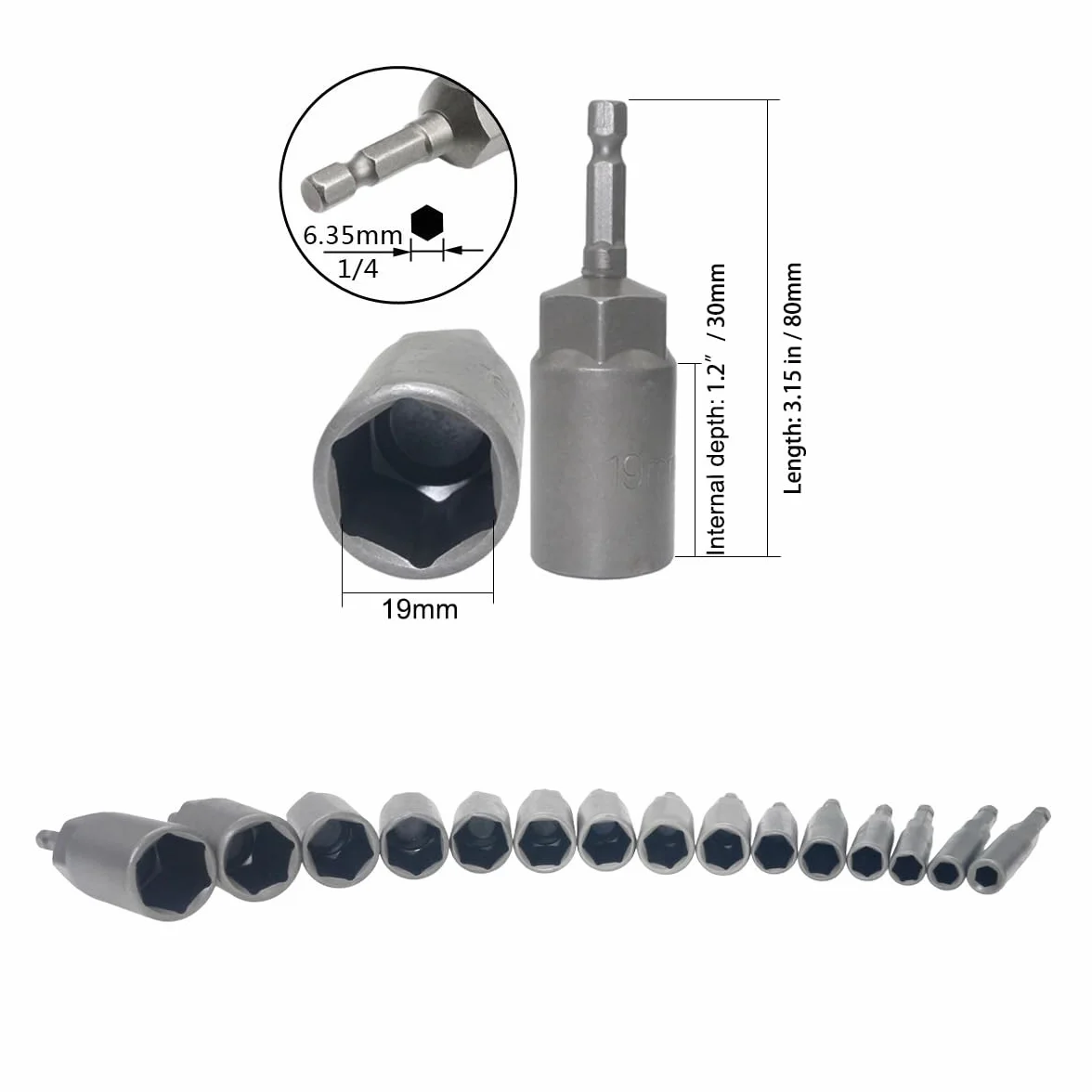 15 szt. Hex Shank Pogłębiony Klucz Nasadowy Nut Driver Power Screw Wiertła Zestaw narzędzi 5,5 mm ~ 19 mm