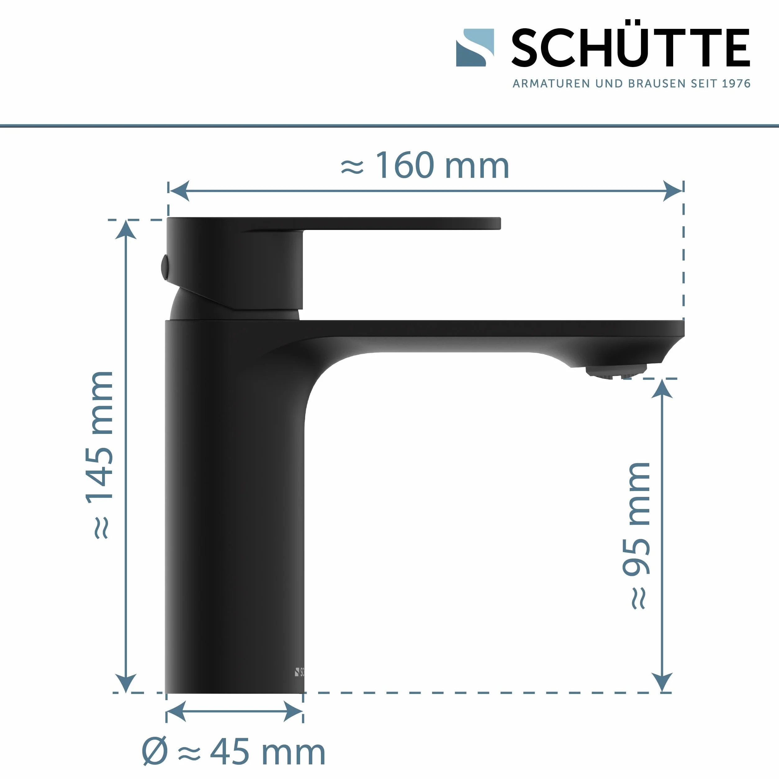 SCHÜTTE MONTANA 32316 bateria umywalkowa łazienkowa z zestawem odpływowym, jednouchwytowa bateria łazienkowa z korkiem odpływowym, bateria mieszakowa, umywalka, czarna