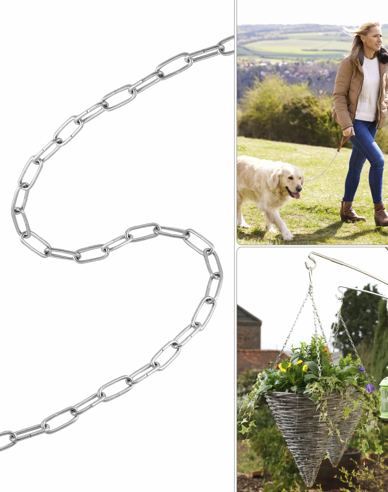 QWORK® Łańcuch ze stali ocynkowanej - Ø 2 mm - 5 m - odporny na rdzę - na sznurek do bielizny/wiszące rośliny/łańcuszek dla psa/zapięcie rowerowe/dekoracja DIY