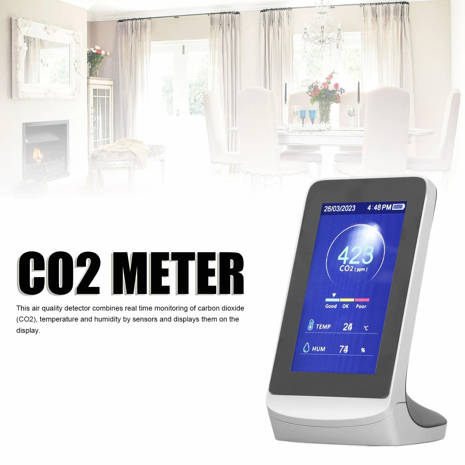 Monitor Jakości Powietrza CO2 Detektor Dwutlenku Węgla Miernik CO2 Temperatury Wilgotności Tester