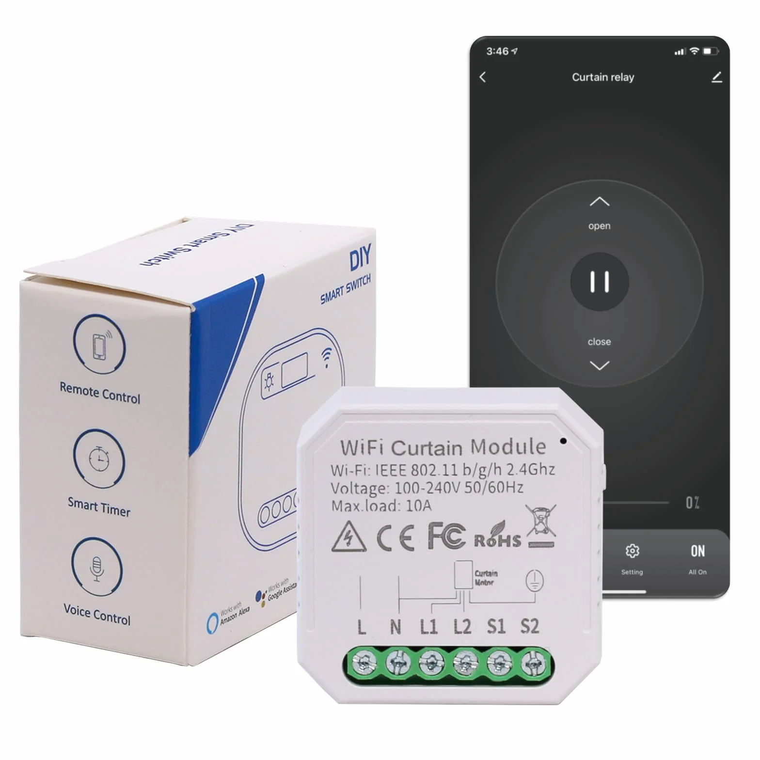 Inteligentny moduł przełącznika rolety WiFi Smart Life/Tuya Smart z pilotem, współpracuje z Alexa/Google Home
