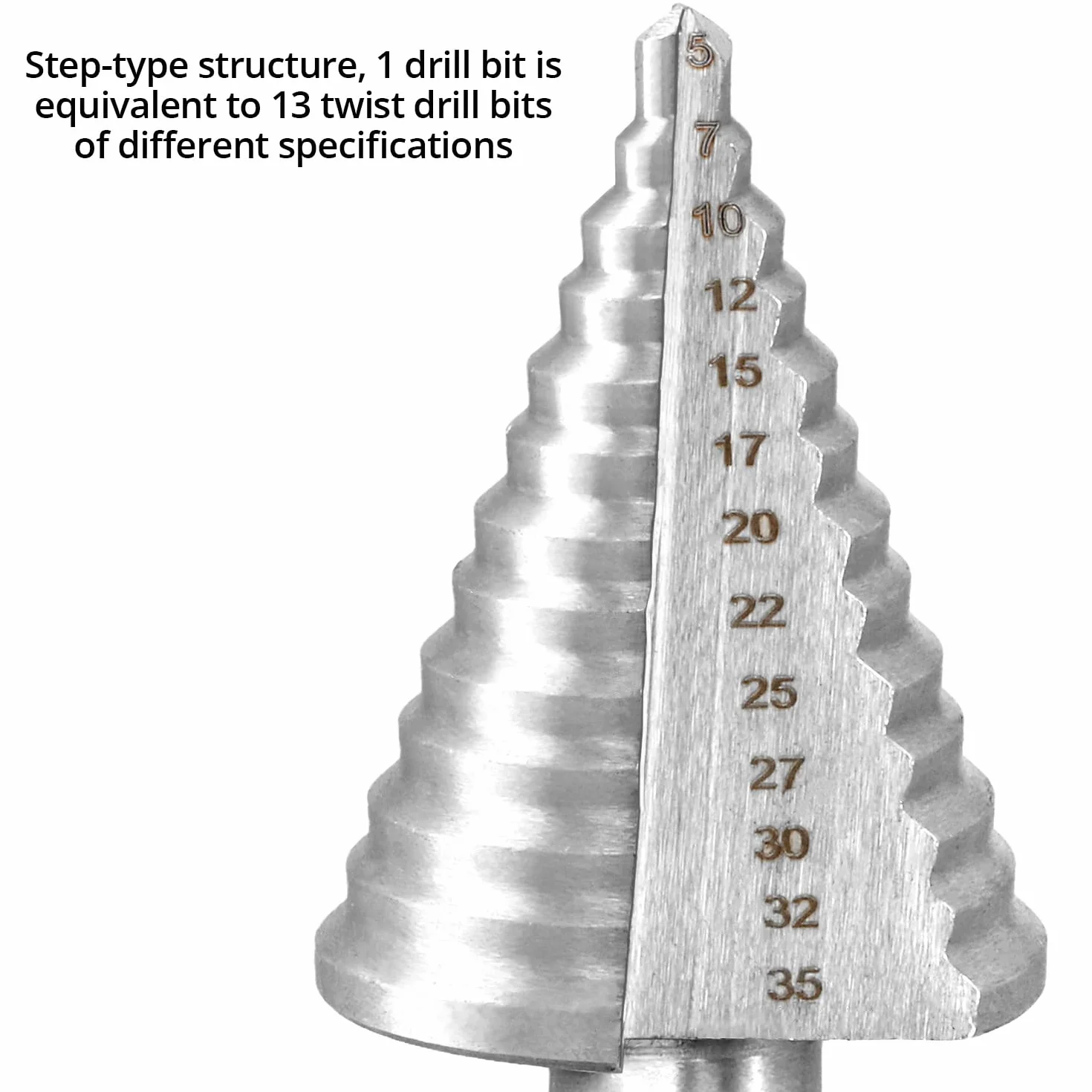 QWORK® Wiertło stopniowe, Ø 5-35 mm wiertło stożkowe 13 stopni wiertło stożkowe do metalu, drewna, tworzywa sztucznego