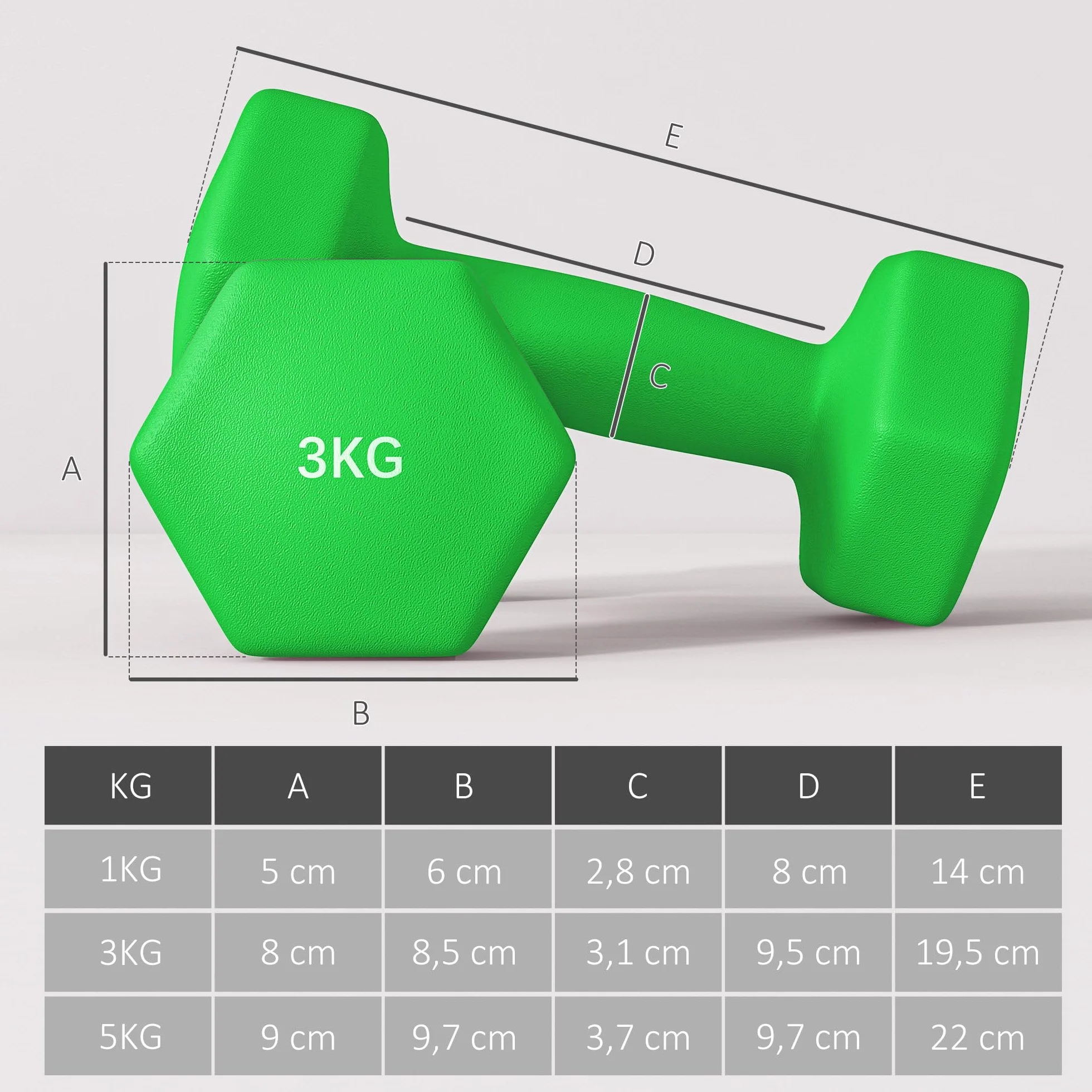 SPORTNOW Zestaw hantli sześciokątnych, 2 x 1 kg, 2 x 3 kg, 2 x 5 kg, z możliwością wymiany hantli, do treningu w domu, kettlebell, do podnoszenia ciężarów
