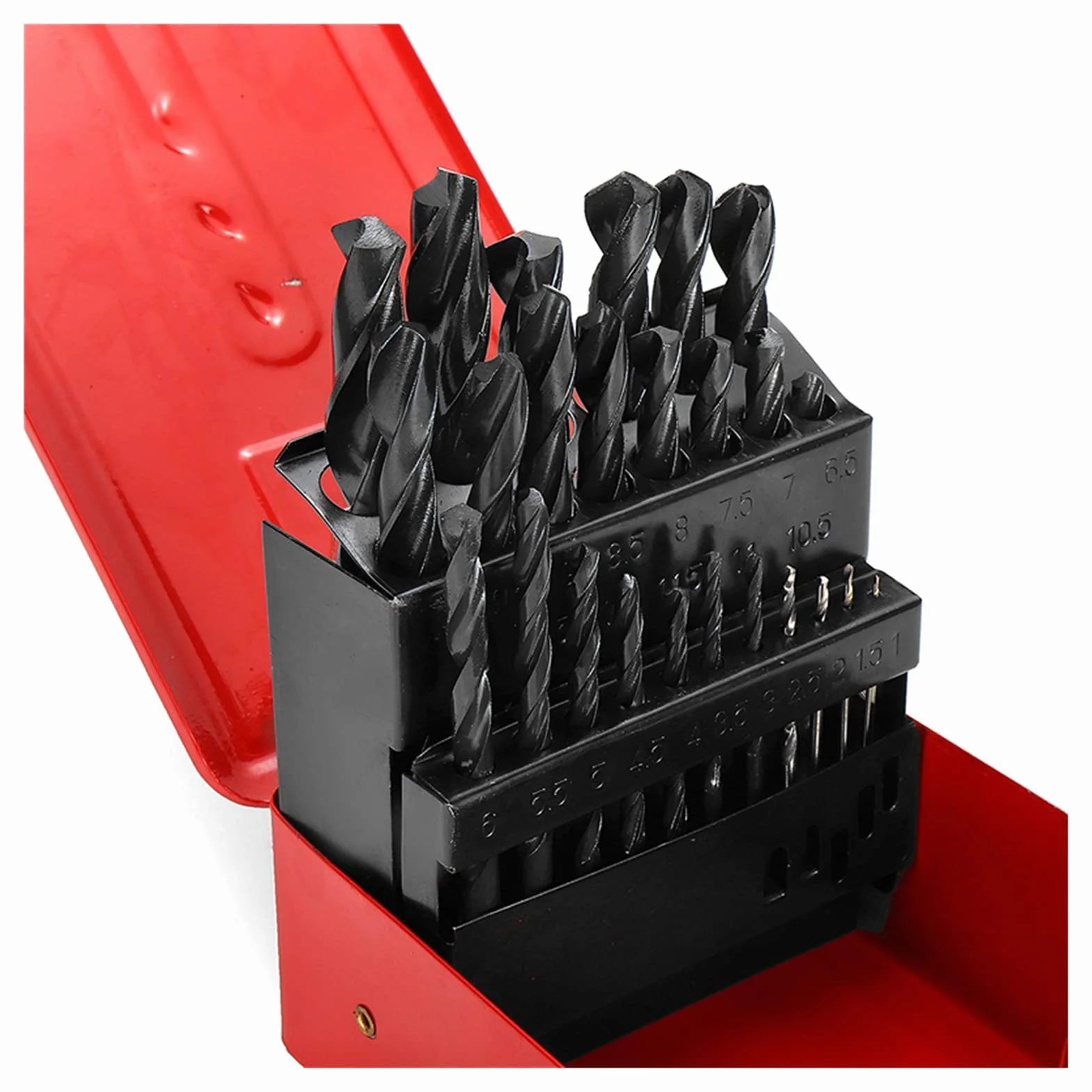 Zestawy wierteł 19/25 sztuk/zestaw 1-13 mm HSS 118 stopni Pęknięcie Wiertło kręte, z metalowym pudełkiem do przechowywania, do wiercenia w stali i żeliwie (kolor: 25 sztuk) (25 sztuk)
