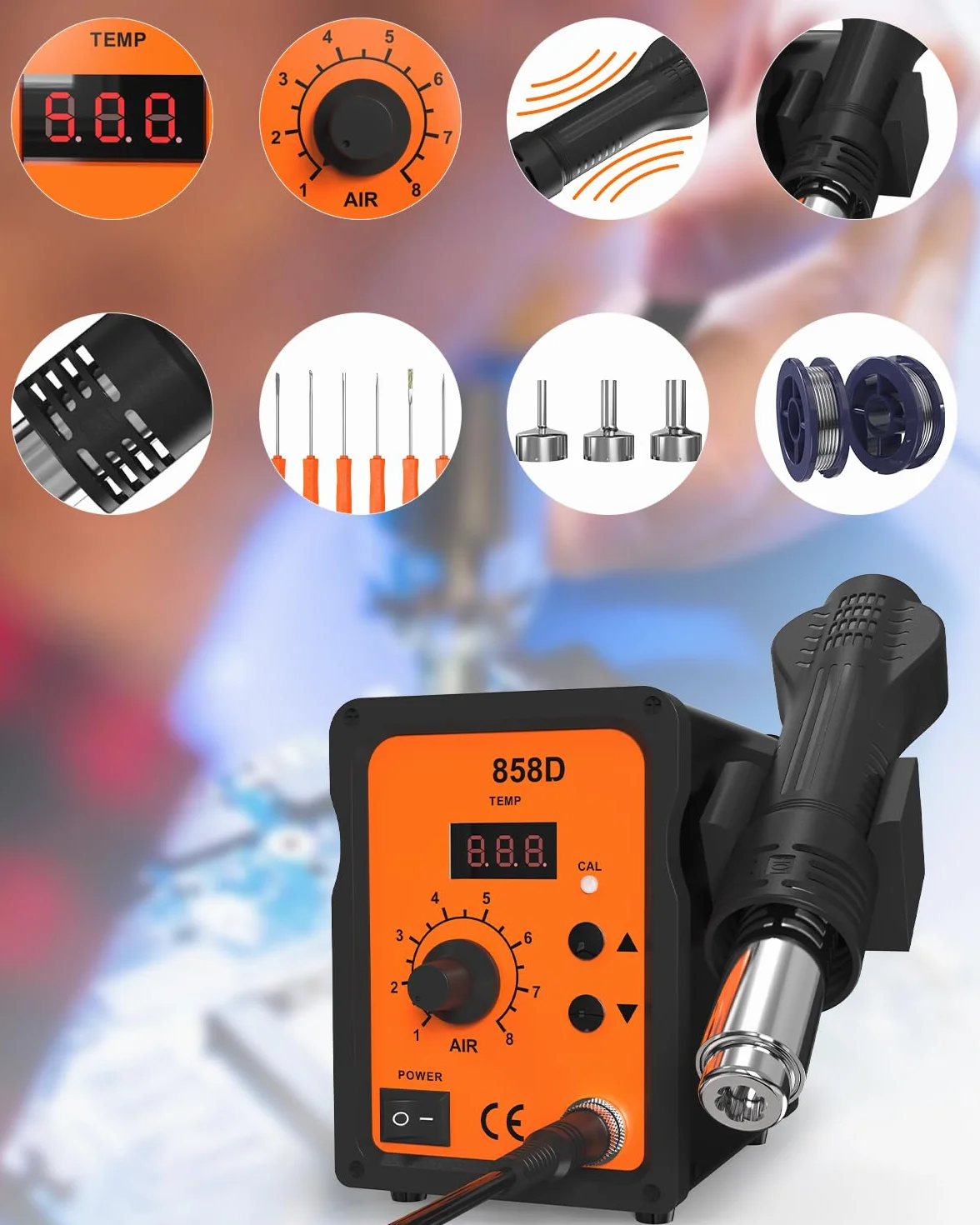 700W Stacja lutownicza na gorące powietrze (orange)