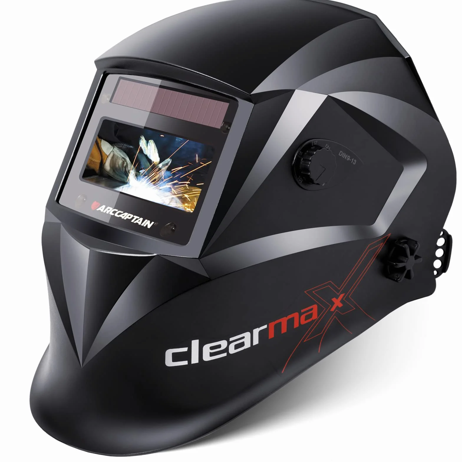 ARCCAPTAIN Kask spawalniczy Maska spawalnicza Automatyczne zaciemnienie do TIG MIG ARC, 1/1/1/1 Najwyższa przejrzystość optyczna, Ultra-lekki kask spawalniczy Automatyczne zaciemnienie