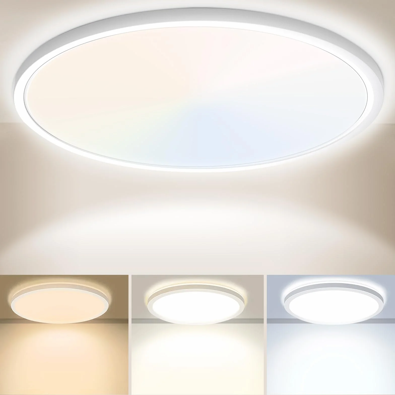 Yexati Lampa sufitowa LED, 24 W, 3200 lm, 6000 K/4000K/3000K, nowoczesna lampa sufitowa, okrągła lampa sufitowa IP54, do sypialni, salonu, kuchni, biura, balkonu, Ø 29.5cm