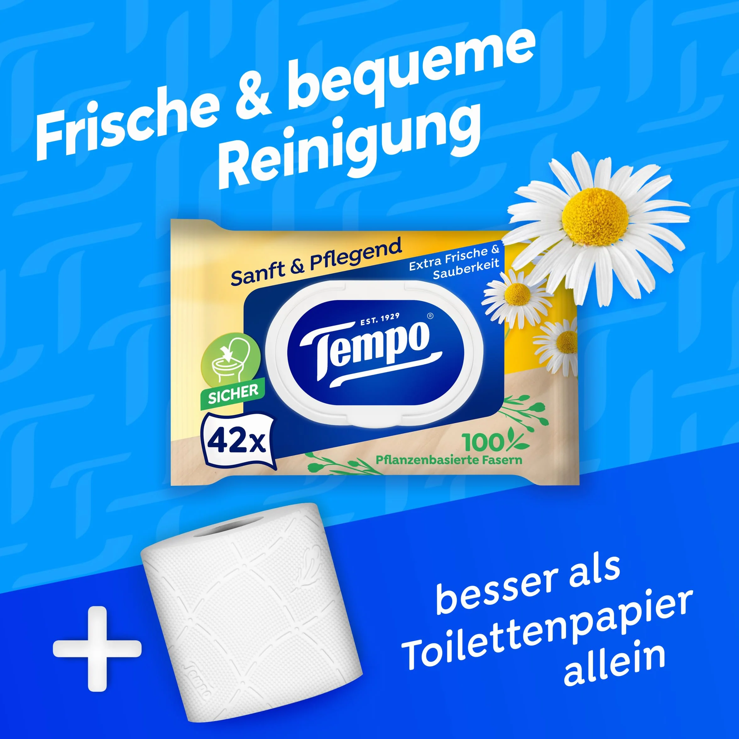 Tempo 836198 Nawilżane Chusteczki Toaletowe, 16 Opakowań