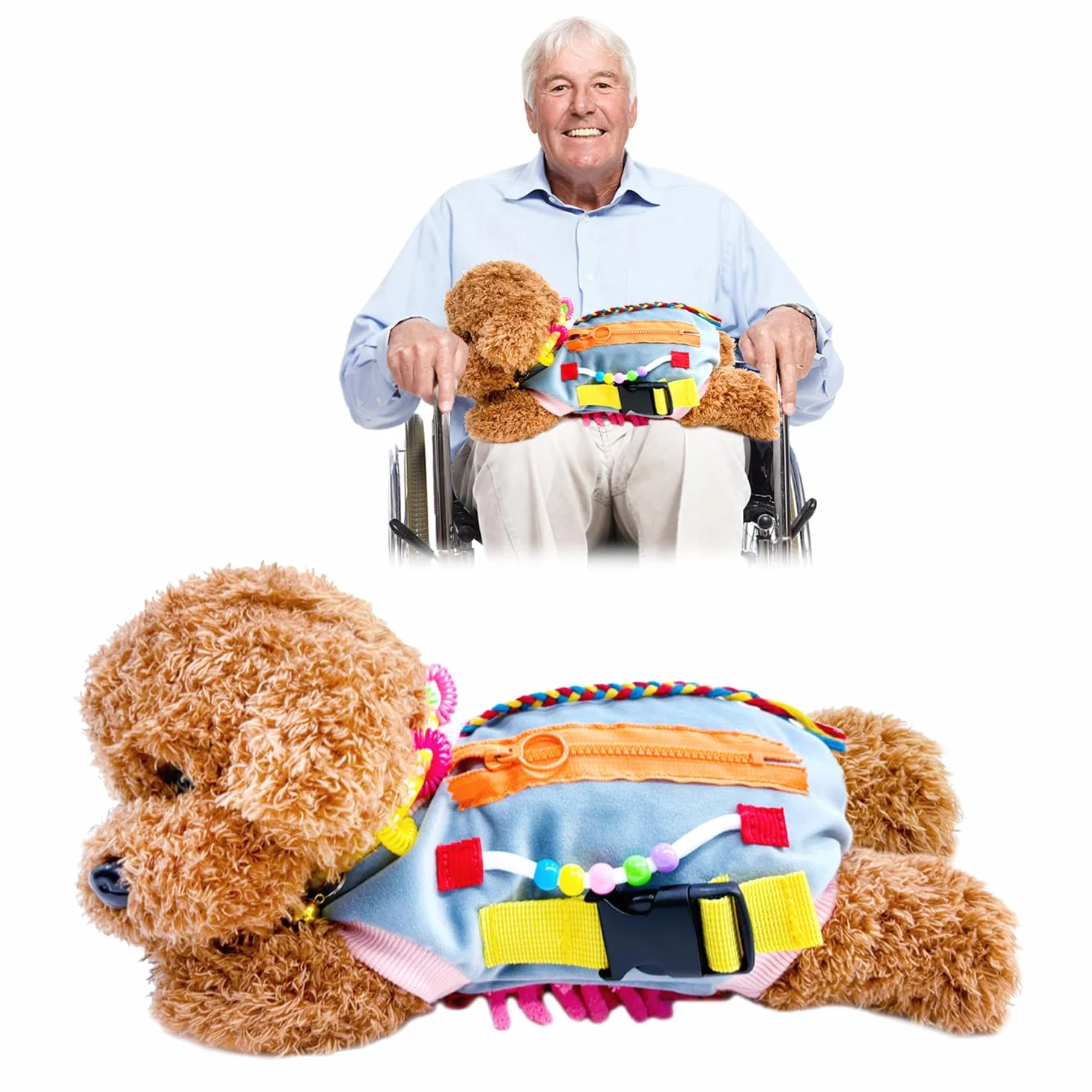 Fidget Blanket, koc dla osób starszych, koc z czujnikiem ruchu na demencję, prezent i do aktywności dla seniorów z chorobą Alzheimera lub demencją