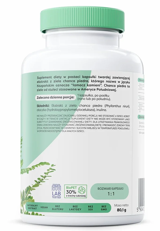 Osavi Chanca Piedra – 120 wegańskich kapsułek | Tradycyjna roślina | Ekstrakt z ziela chanca piedra | 500 mg ekstraktu w jednej kapsułce z 5000 mg Phyllanthus niruri | Clean Label | Dla Wegan