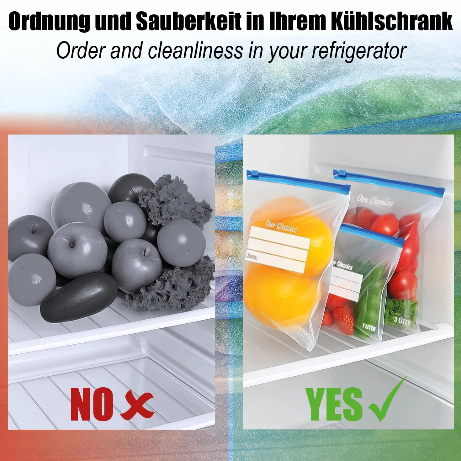 COM-FOUR® 60x Torebki do zamrazarki, zamykane torebki do przechowywania zywnosci - uniwersalne torebki dla ochrony zywnosci do -40°C (1 L - 60 sztuk)