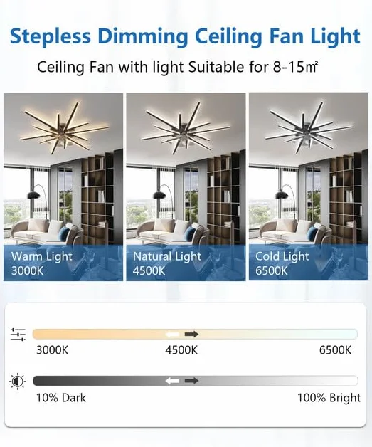 LJX Inteligentny wentylator sufitowy ze światłem, 91 cm, współpracuje z Alexa DC, ściemniany wentylator LED z pilotem zdalnego sterowania, 2,4 G, WiFi, cichy, odwracalny, nowoczesny design, do