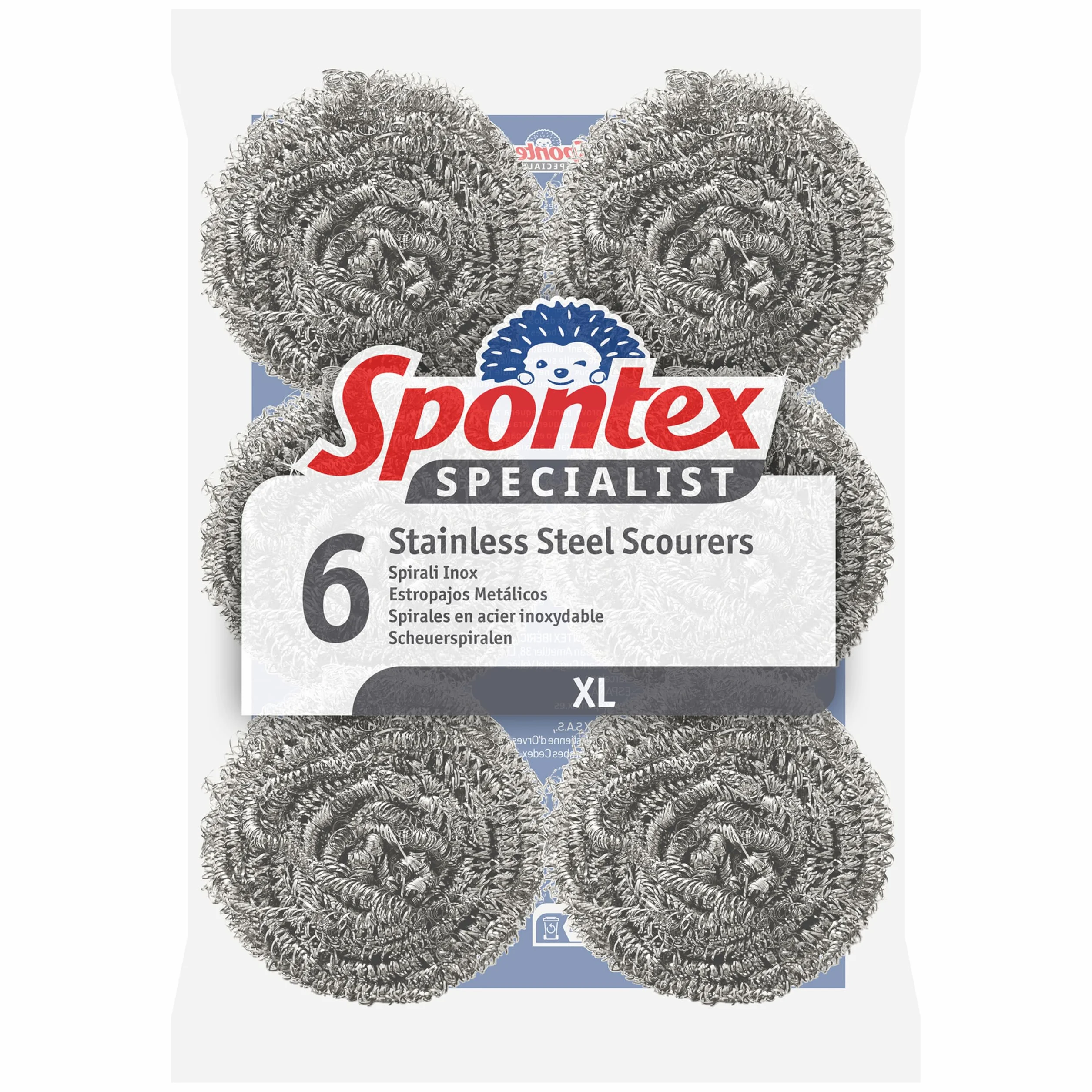 Spontex Specjalistyczne czyściki ze stali nierdzewnej, XL, wytrzymałe metalowe czyściki do profesjonalnego mycia, usuwania tłuszczu i szorowania naczyń, 6 szt