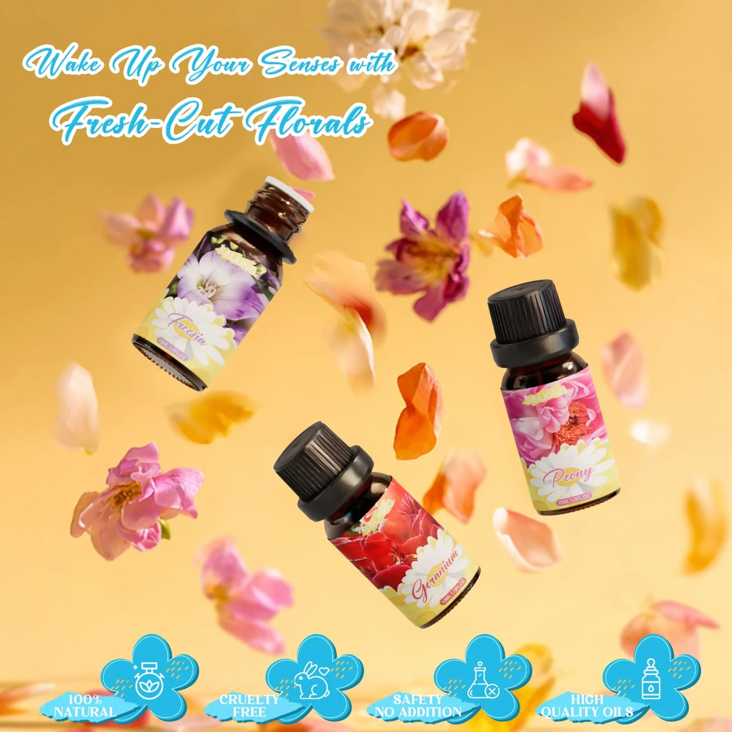 SALKING Zestaw olejków eterycznych 100% czysty 6 x 10 ml jaśmin neroli wiciokrzew piwonia geranium frezja
