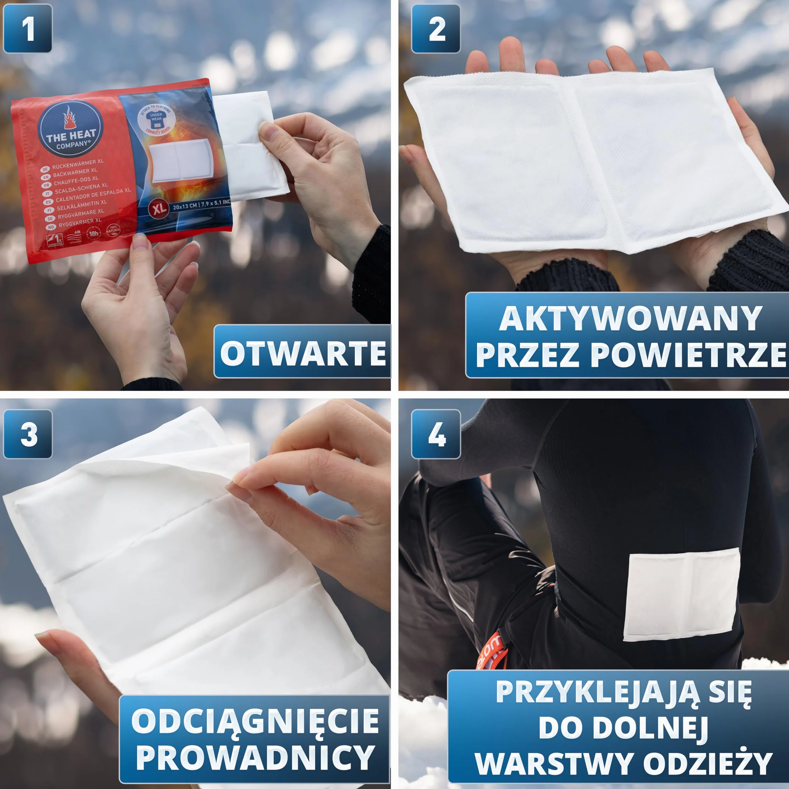 THE HEAT COMPANY Podgrzewacz XL 3 sztuki samoprzylepny ogrzewacz do ciała 18 godzin ciepło aktywowany powietrzem naturalny