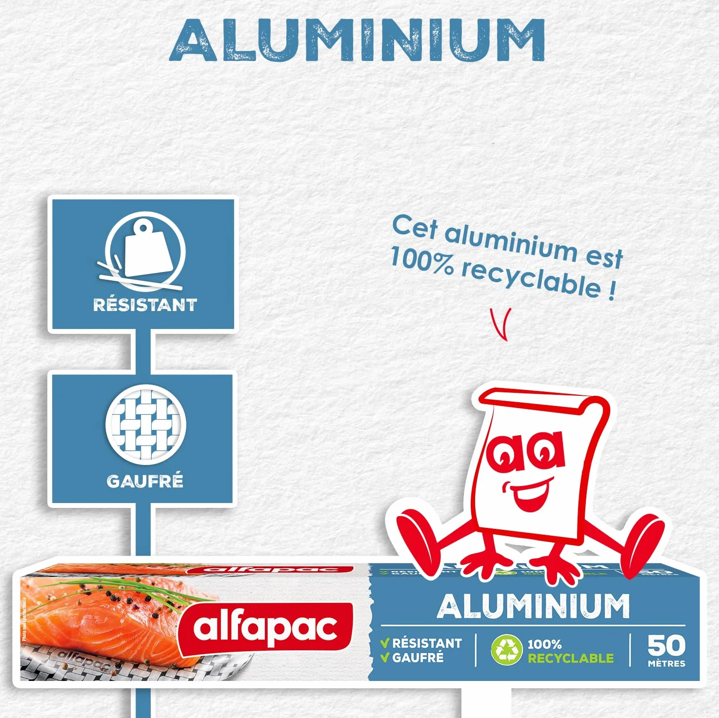 Alfapac Tłoczona folia aluminiowa 50 m, 3 sztuki