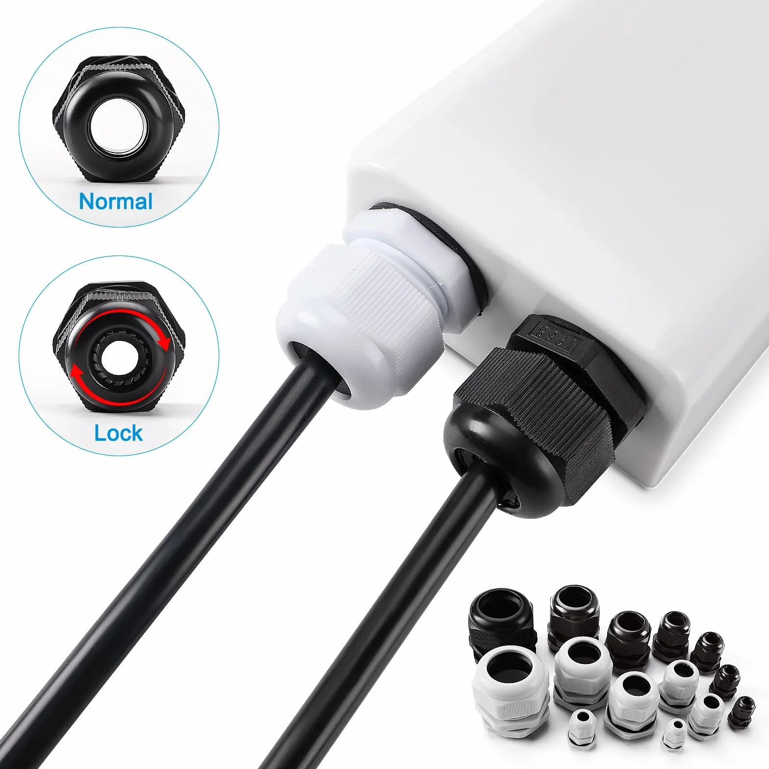 25 Sztuk M12 Dławików Kablowych, Nylonowy Wodoodporny Dławik Kablowy IP68 do Kabli 3-6.5 mm, Biały