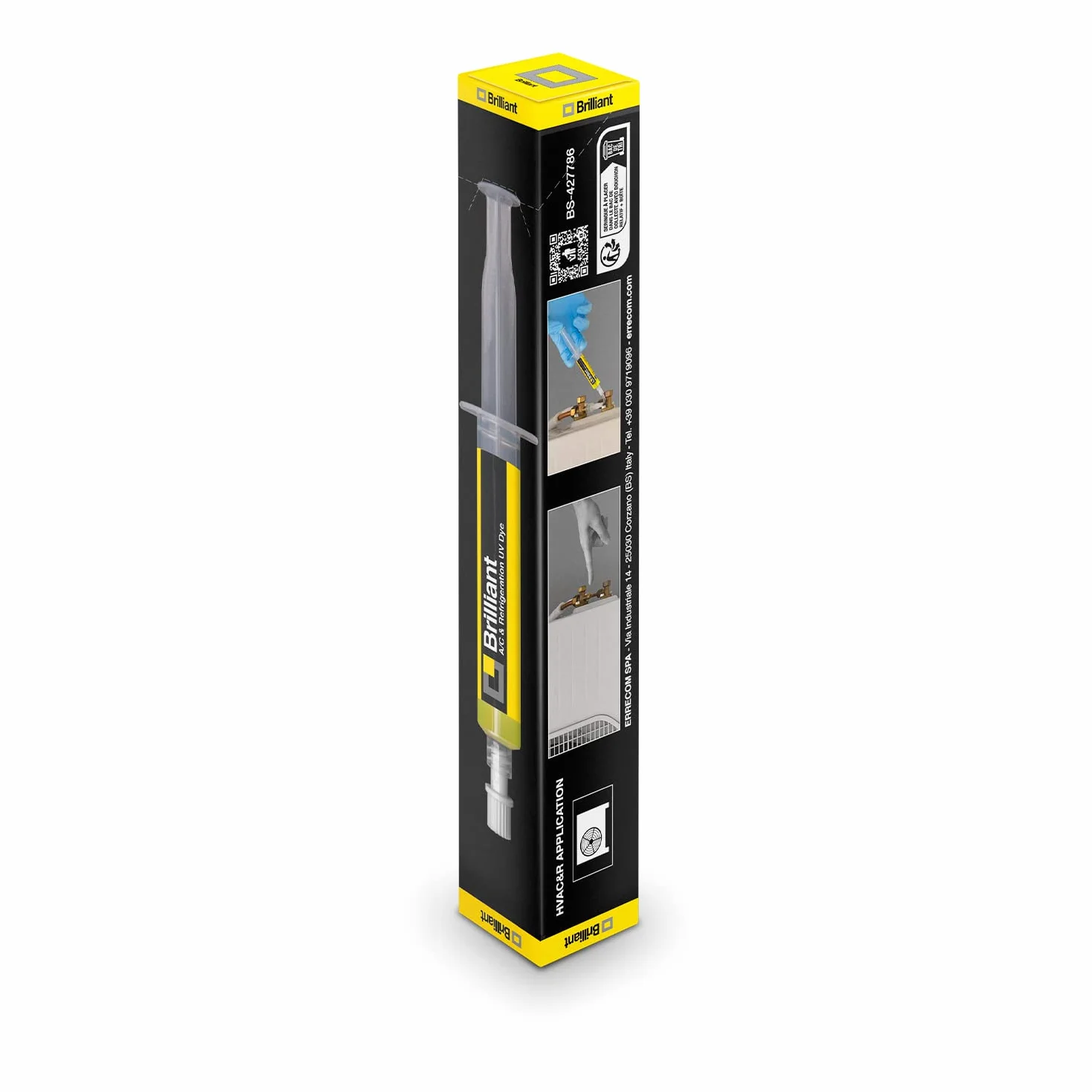 Errecom Brilliant - 7,5 ml Barwnik Fluorescencyjny UV do wykrywania Wycieków Czynnika Chłodniczego w urządzeniach Klimatyzacyjnych i Chłodniczych, w zestawie adapter 5/16 SAE