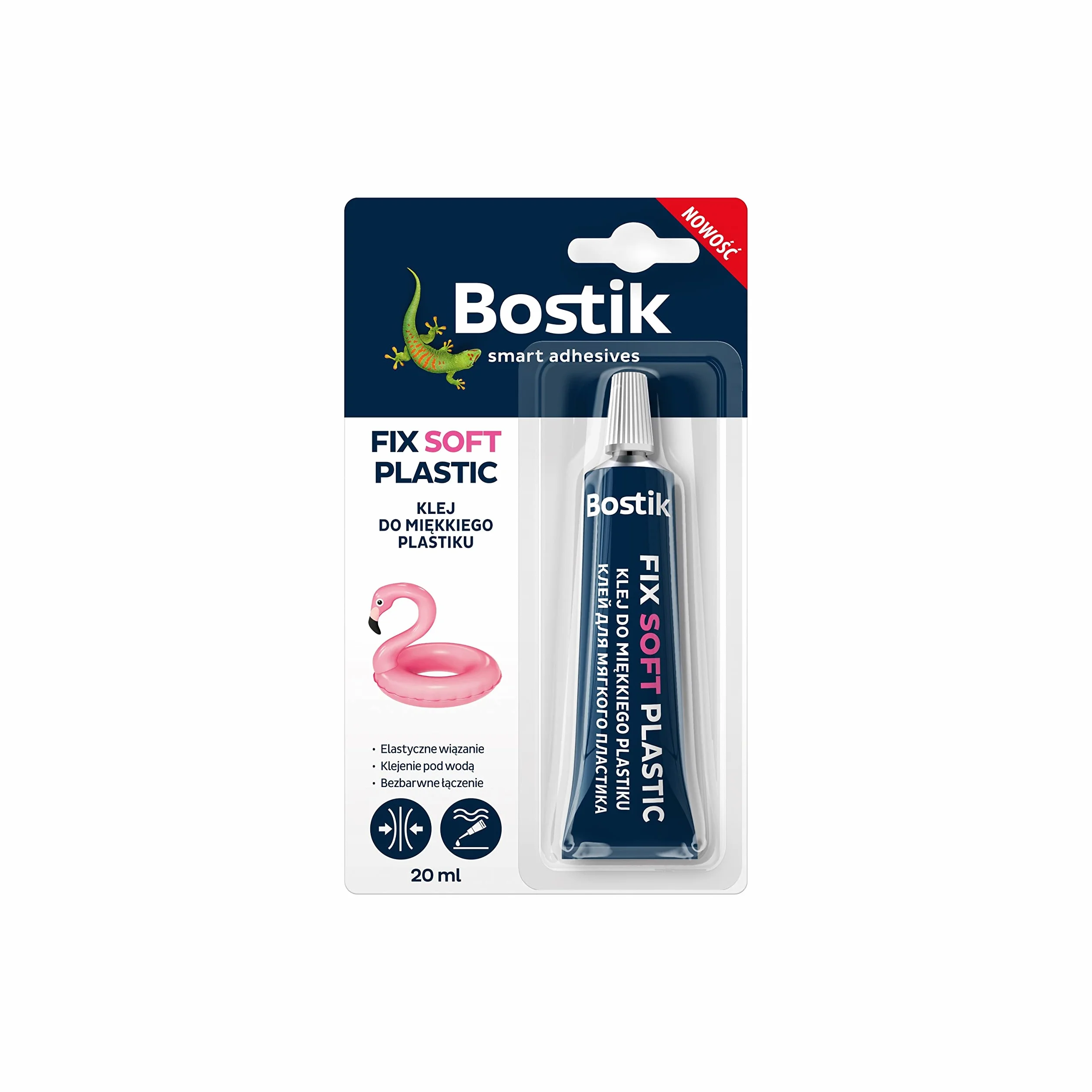 BOSTIK Klej do Miękkiego Plastiku FIX SOFT PLASTIC, Zapewnia Elastyczne Wiązanie, Klei pod Wodą, Wewnątrz/Na Zewnątrz, Kolor : Bezbarwny, Tubka 20 ml