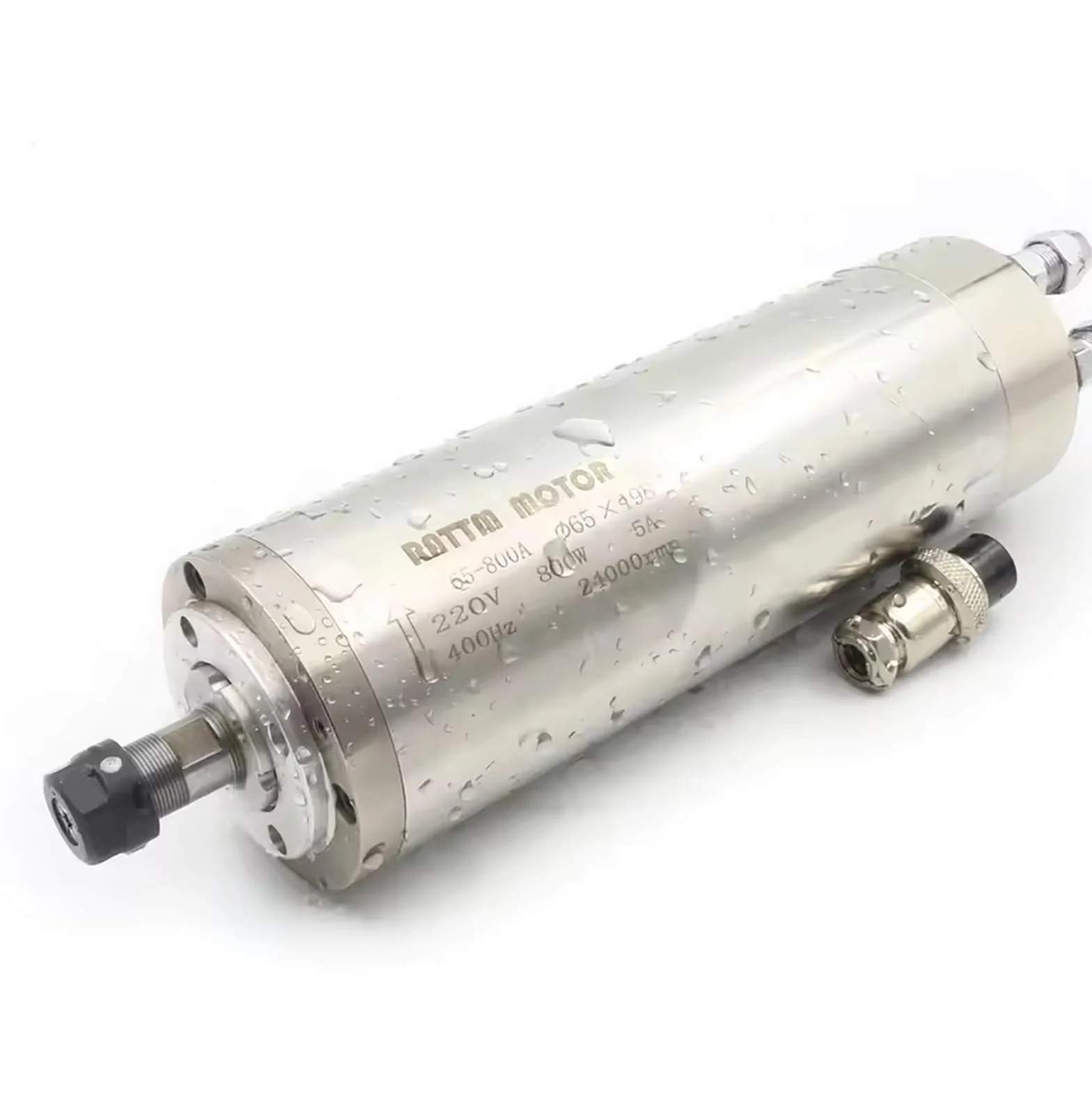 RATTMMOTOR Silnik wrzecionowy 0,8 kW, 800 W CNC wrzeciono chłodzone wodą 65 mm 220 V wodoodporne wrzeciono frezujące 24000RP 400HZ ER11 do frezarki do grawerowania CNC