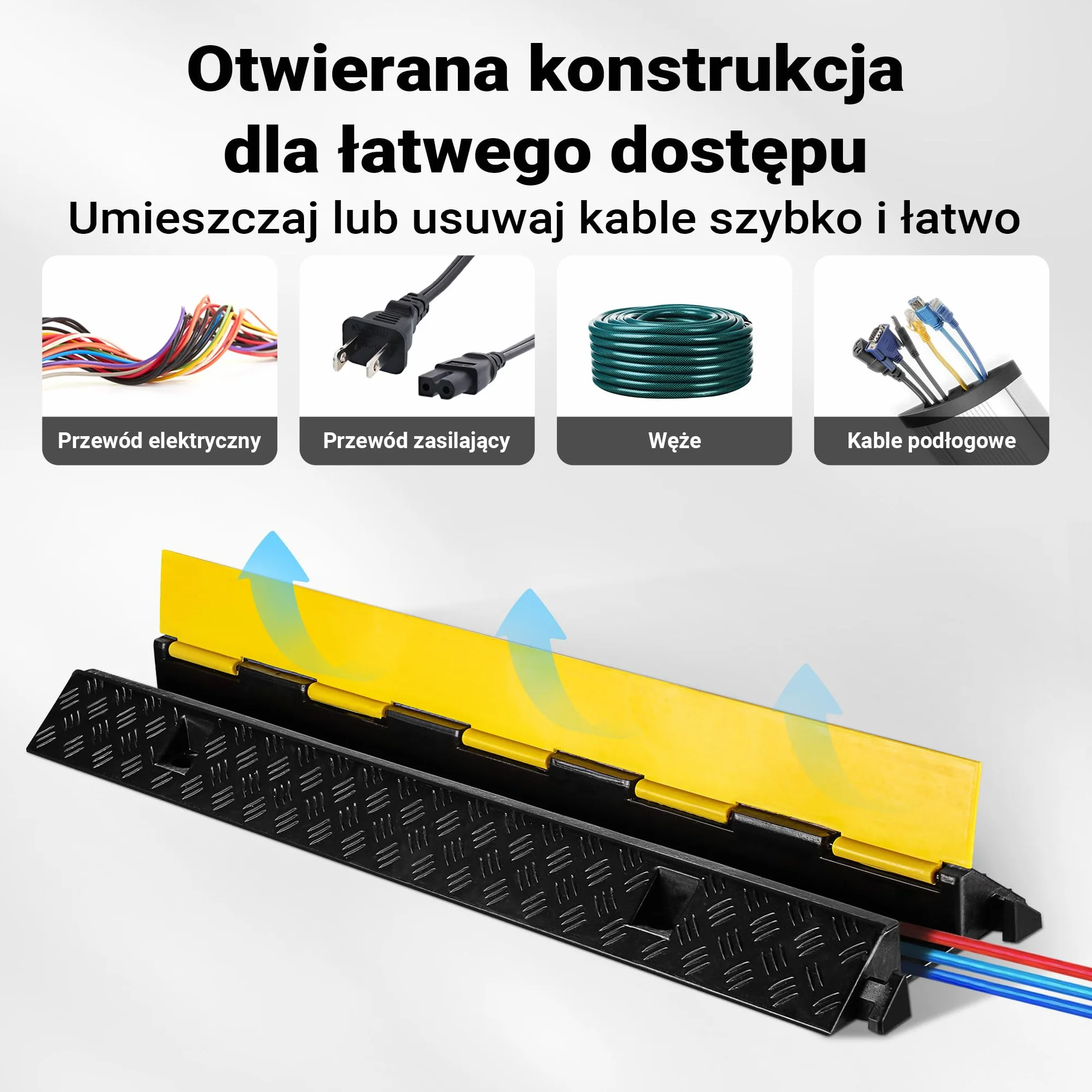 Wiltec Most kablowy 98 x 26 x 6,5 cm, najazd progowy o nośności do 15 t, pomost kablowy ochronny do 30 km/h, osłona przewodów wykonana z polipropylenu i gumy