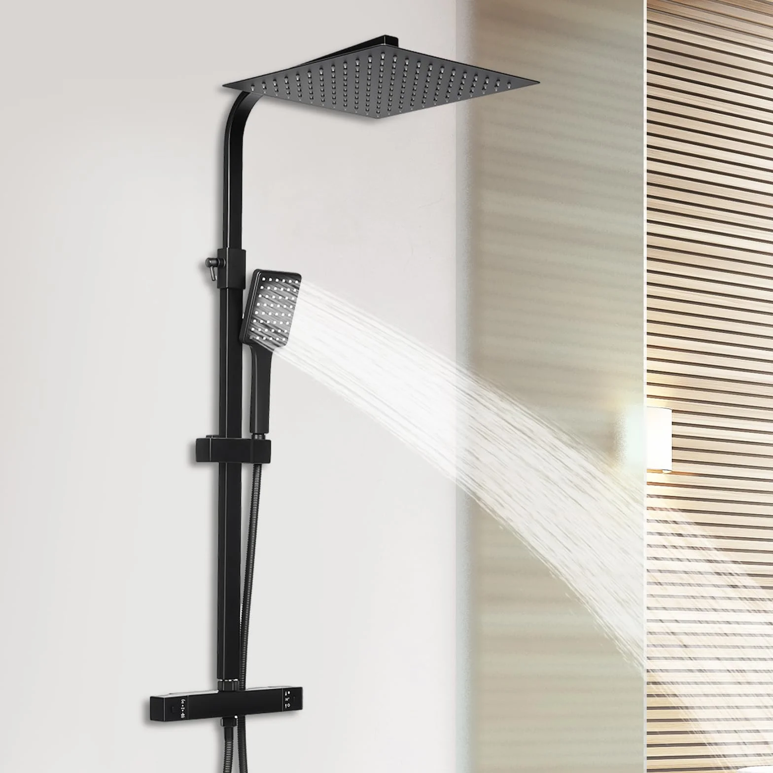 Zestaw prysznicowy, system prysznicowy bez armatury 2 w 1, czarny, deszczownica, bateria mieszakowa, stal nierdzewna, 30 x 30 cm, deszczownica i regulowana słuchawka prysznicowa do łazienki