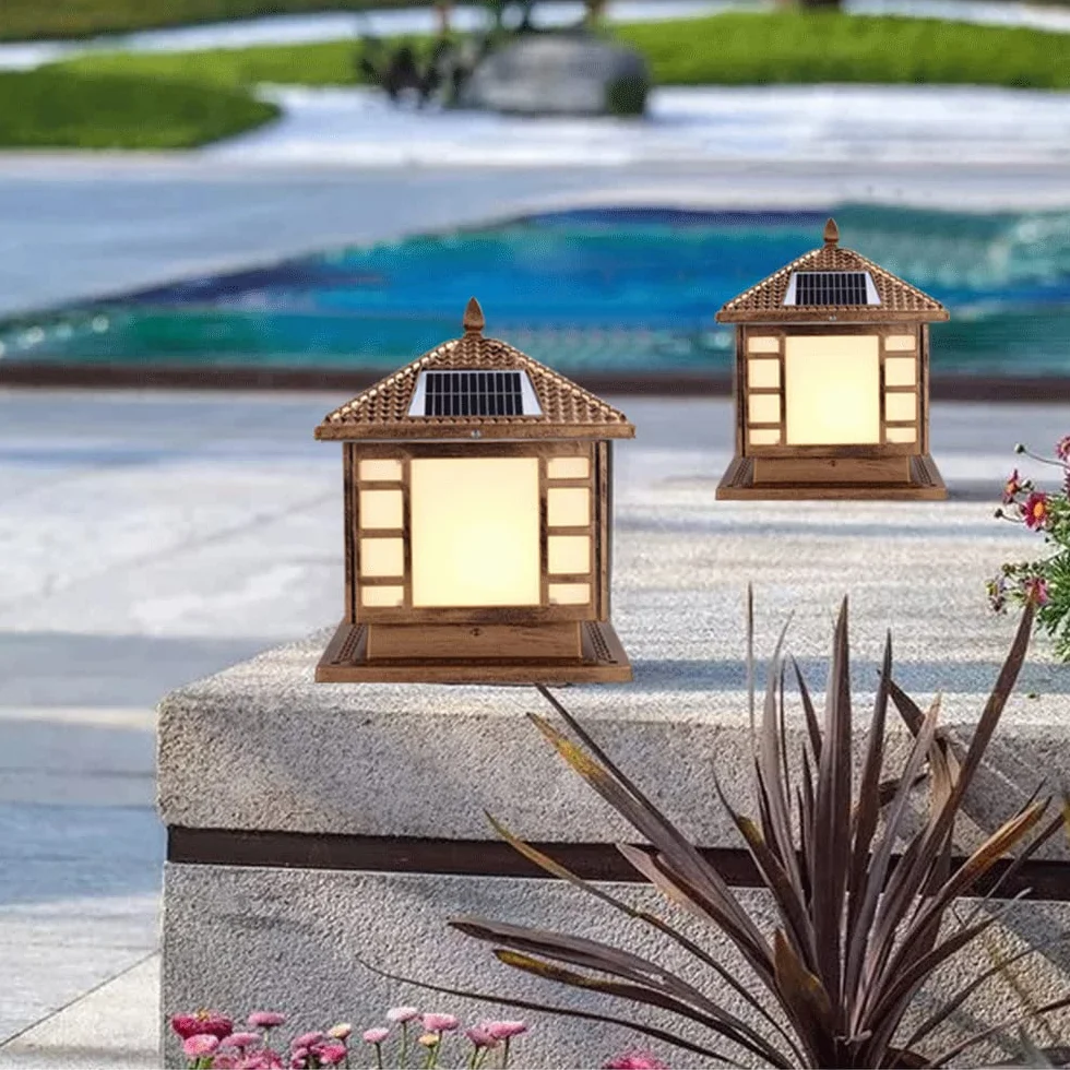 RCIDOS Solarny Wodoodporny Wystrój Aluminiowy Klosz Lampy Na Filarze 1-pakowa Lampa Czołowa Słupkowa W Stylu Europejskim Z Akrylową Oprawą Lampową Vintage Oświetlenie Ogrodowe