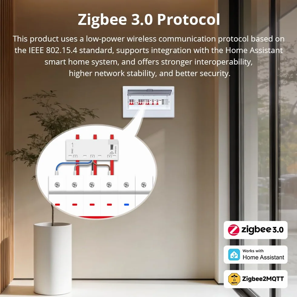Zigbee 3.0 inteligentny miernik energii 63A 3-fazowy - monitor zasilania w czasie rzeczywistym, kompatybilny z Home Assistant i Zigbee2MQTT