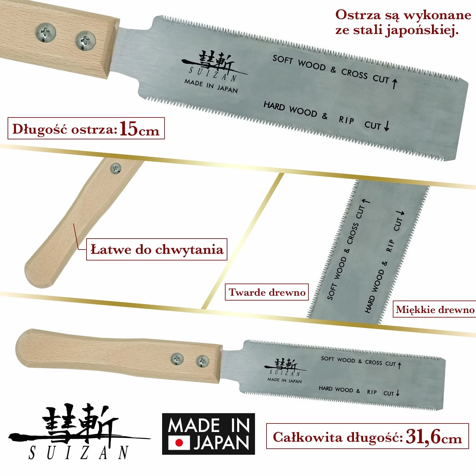 SUIZAN Ryoba Japońska piła ręczna dwustronna 150mm - Profesjonalne narzędzia do obróbki drewna