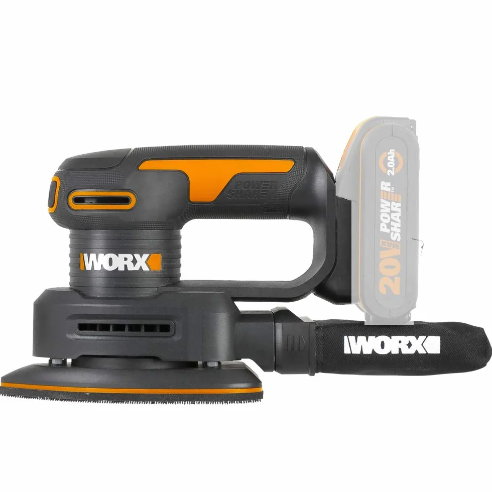 WORX WX822.9 Akumulatorowa Szlifierka Trójkątna, Elektryczna Szlifierka 20 V, do Mebli Drewnianych, Drzwi, Narożników i Krawędzi, bez Akumulatora i Ładowarki