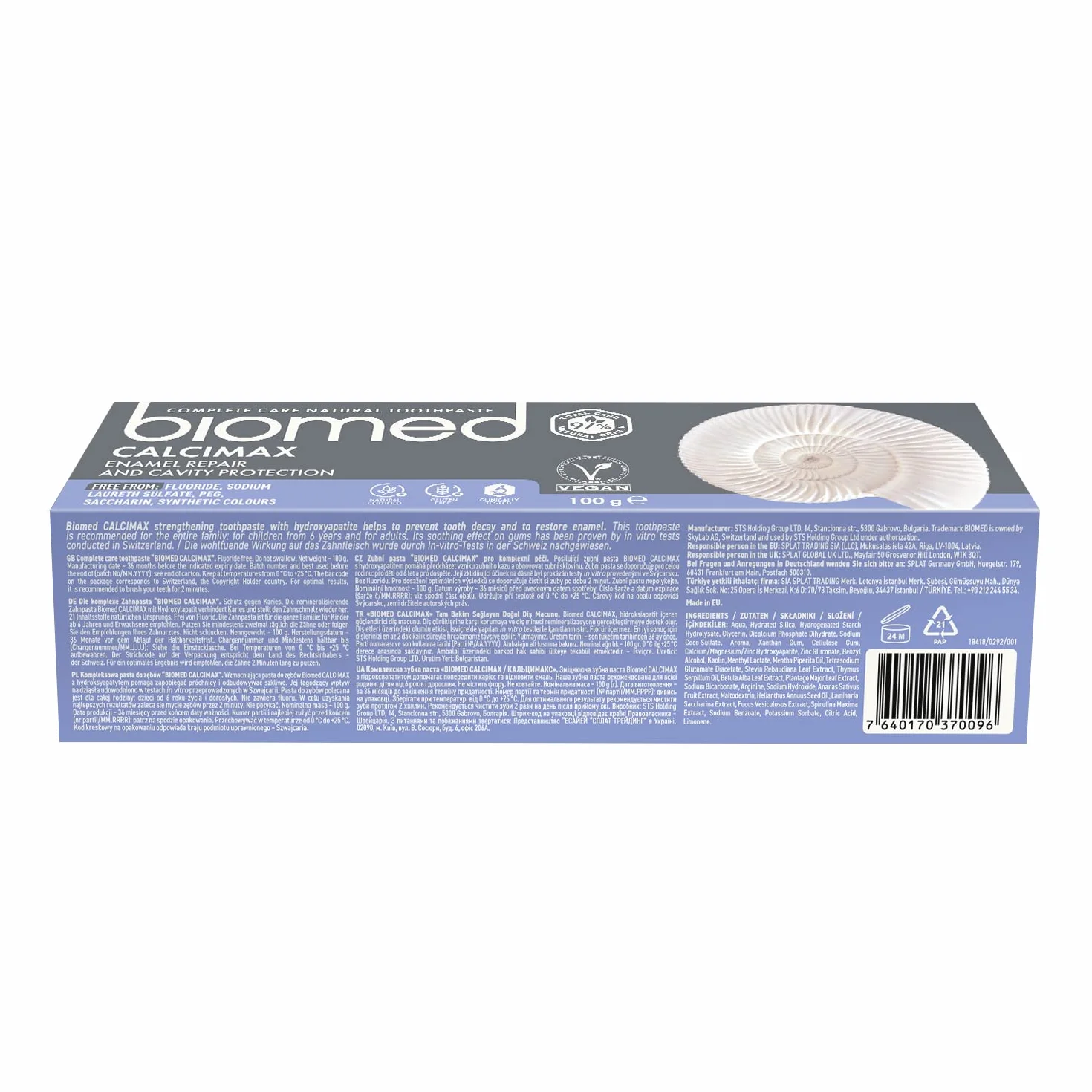 Biomed Calcimax 97% Naturalna pasta do zębów/Naprawa emalii i ochrona jamy ustnej/wegańska, SLS Free 100g