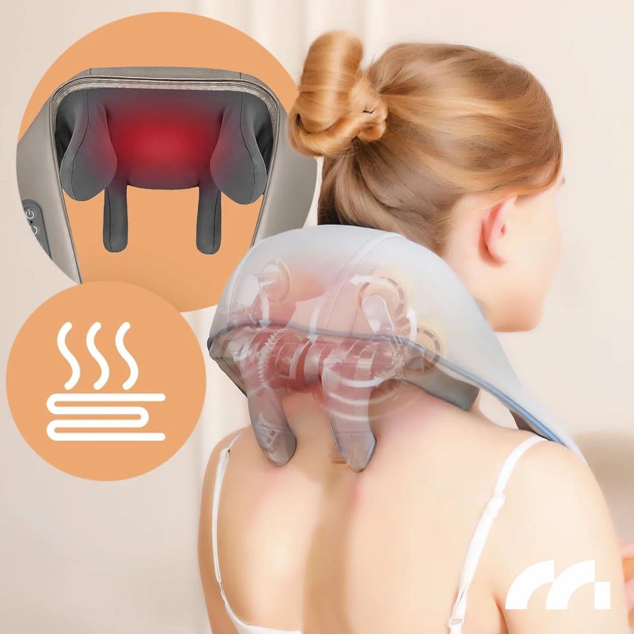 MalTec Masażer karku, pleców, karku, Shiatsu, bezprzewodowy, pas do masażu, ogrzewanie, ugniatanie, łagodzenie bólu mięśni i karku