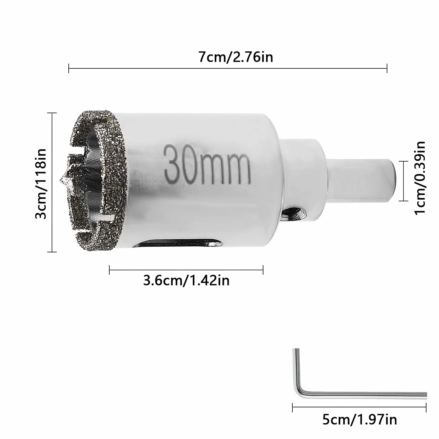 Otwornica do szkła 30/50/75 mm, wiertło rdzeniowe, zestaw wierteł do szkła do twardych płytek, posypane węglikiem spiekanym, wiertło centrujące, głębokość cięcia 36 mm, do twardych płytek