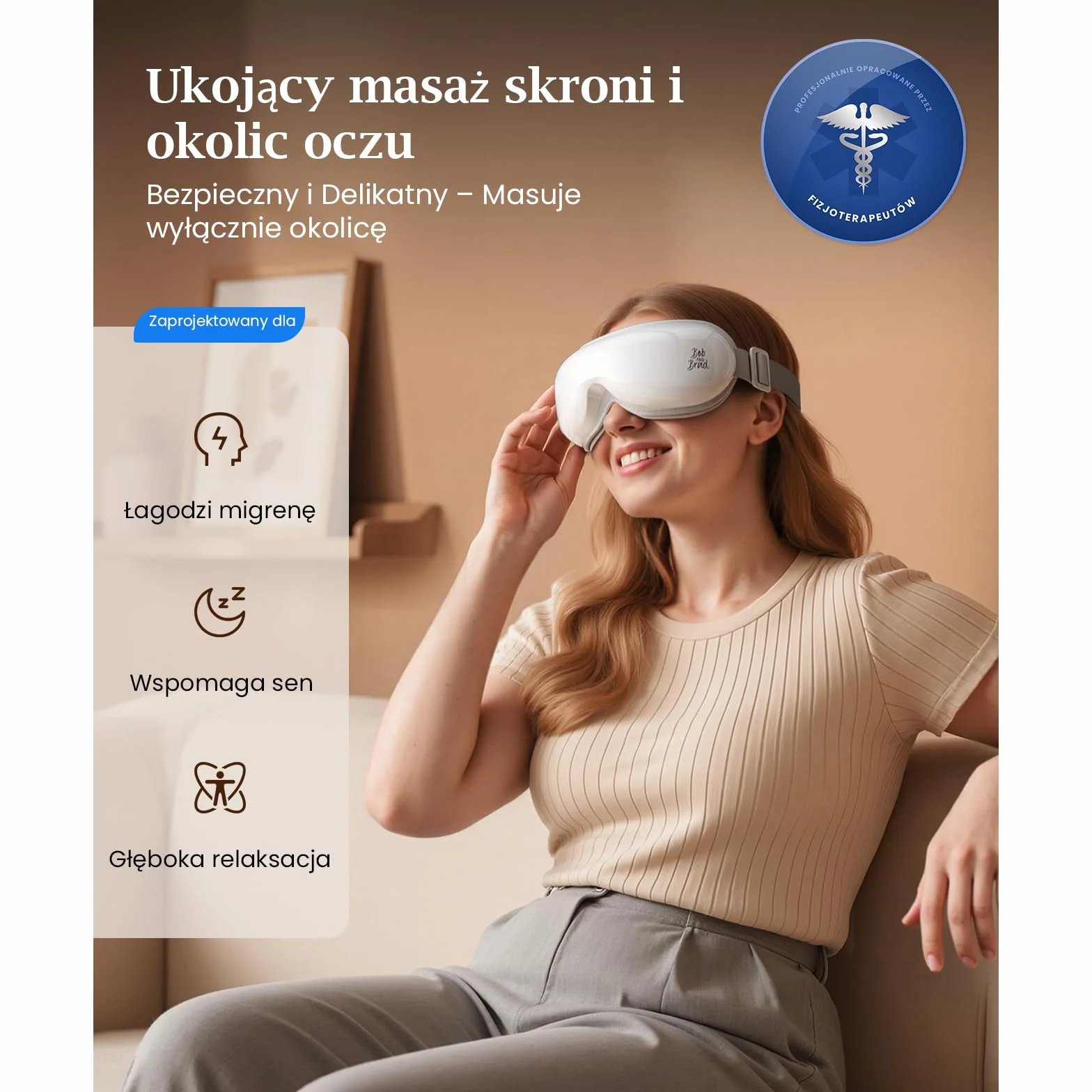 Bob and Brad EyeOasis 3 Masażer do oczu z funkcją podgrzewania, kompresją powietrzną i muzyką, składany i ładowalny Eye Massager na zmęczone i suche oczy, do relaksu przed snem